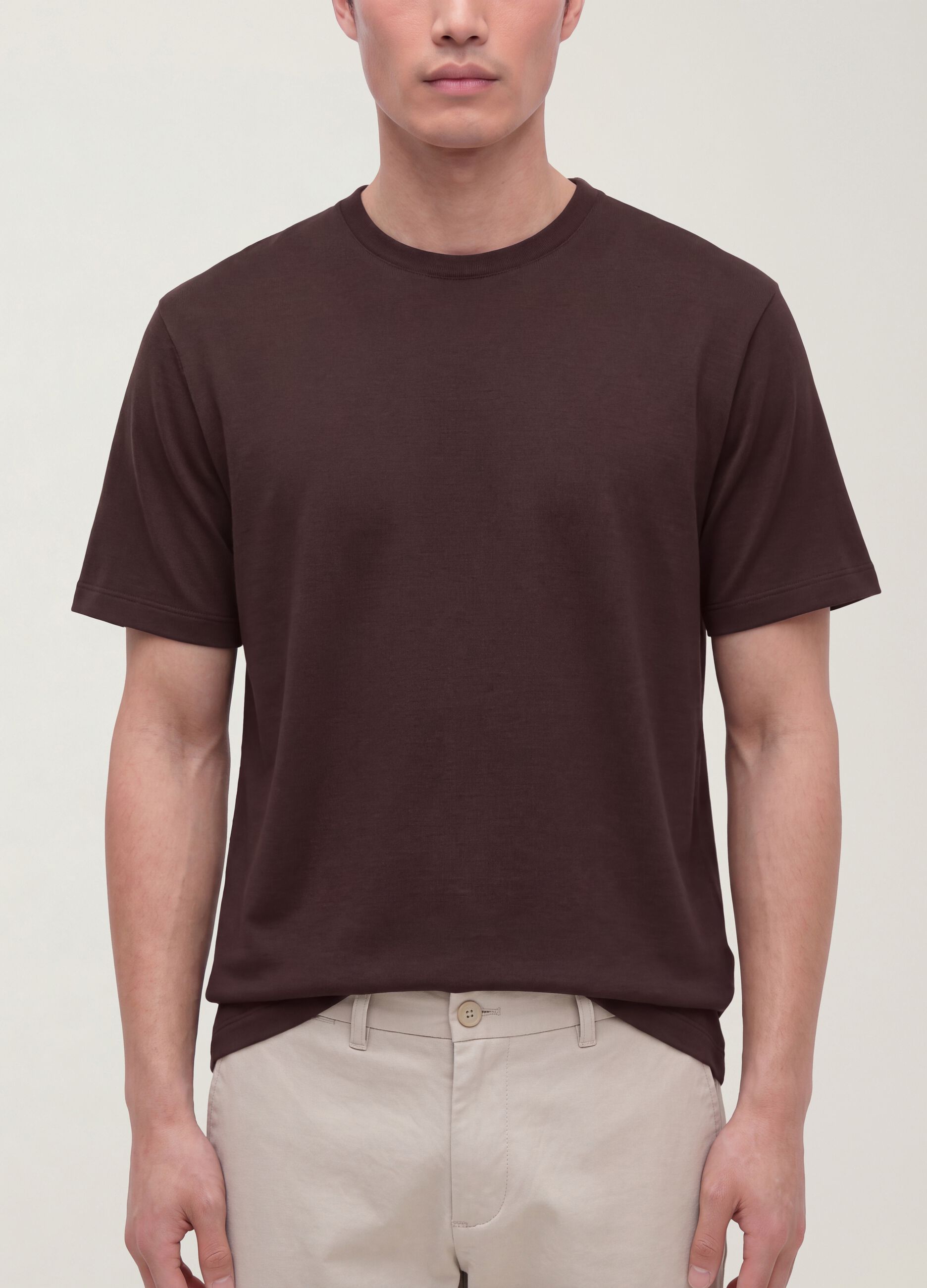 Brown pure cotton crew-neck T-shirt, relaxed fit