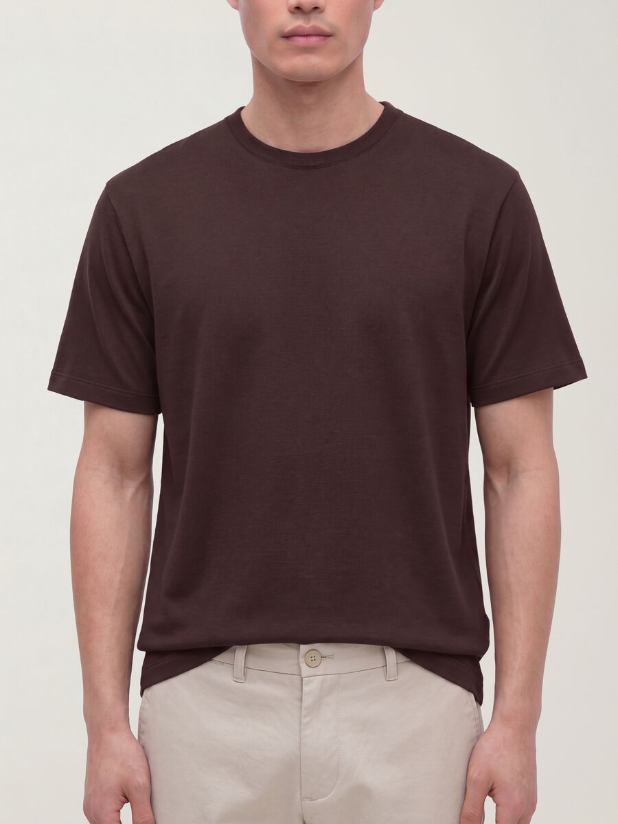 T-shirt marrone in puro cotone a girocollo relaxed fit_3