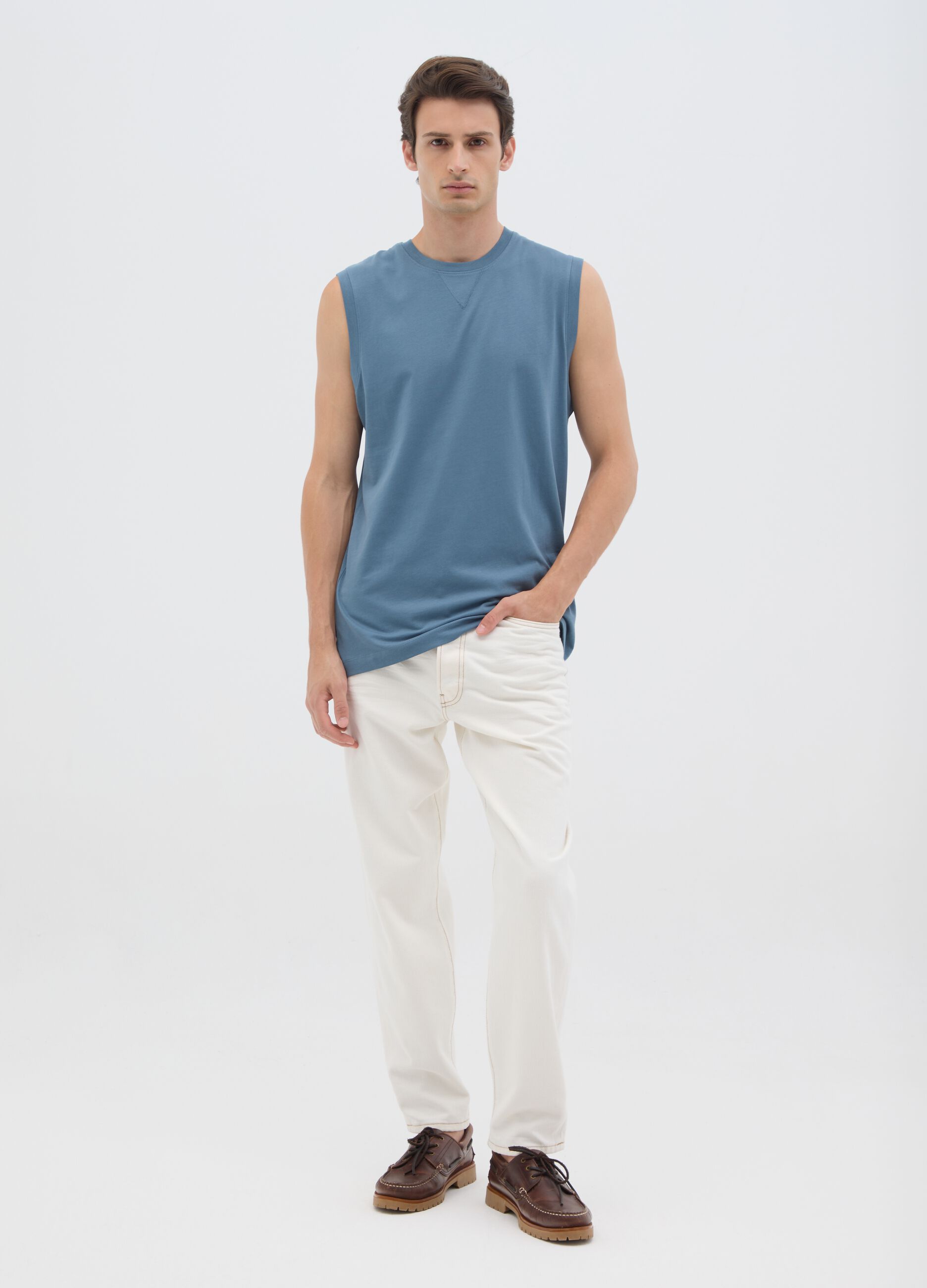 Canotta da uomo in puro cotone blu regular fit