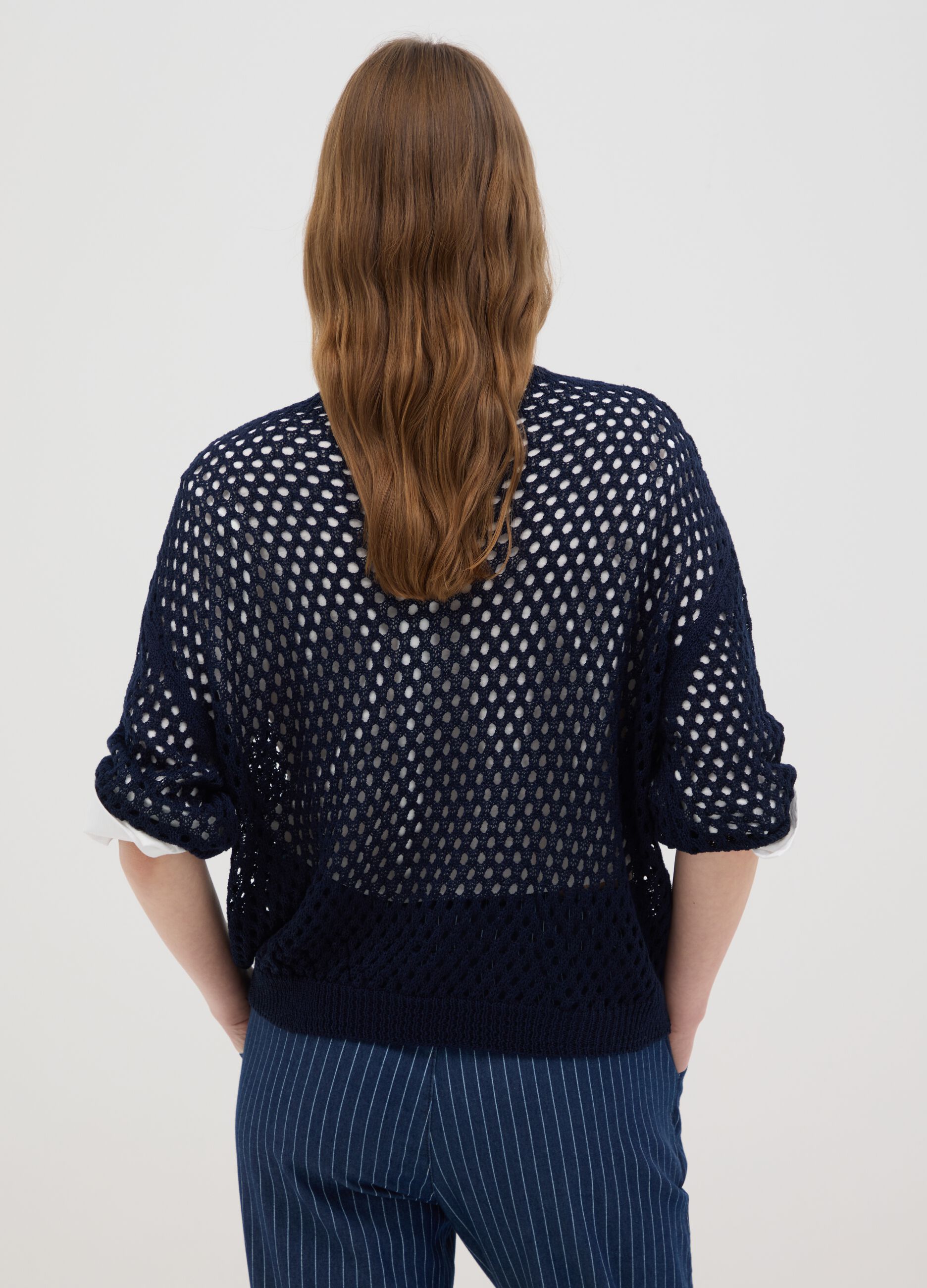 Maglia a rete da donna in misto acrilico blu regular fit