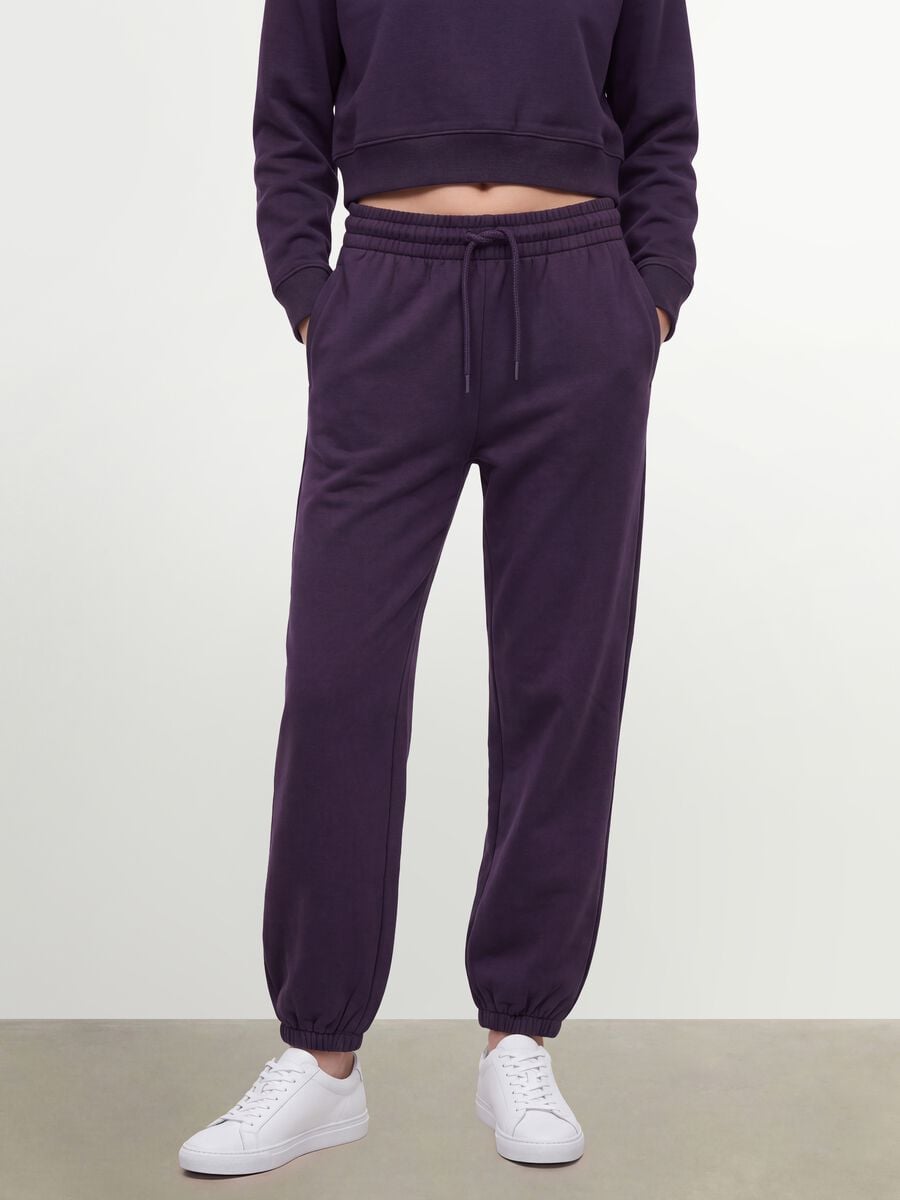 Purple cotton-blend jogger trousers with elasticated waist, regular fit_1