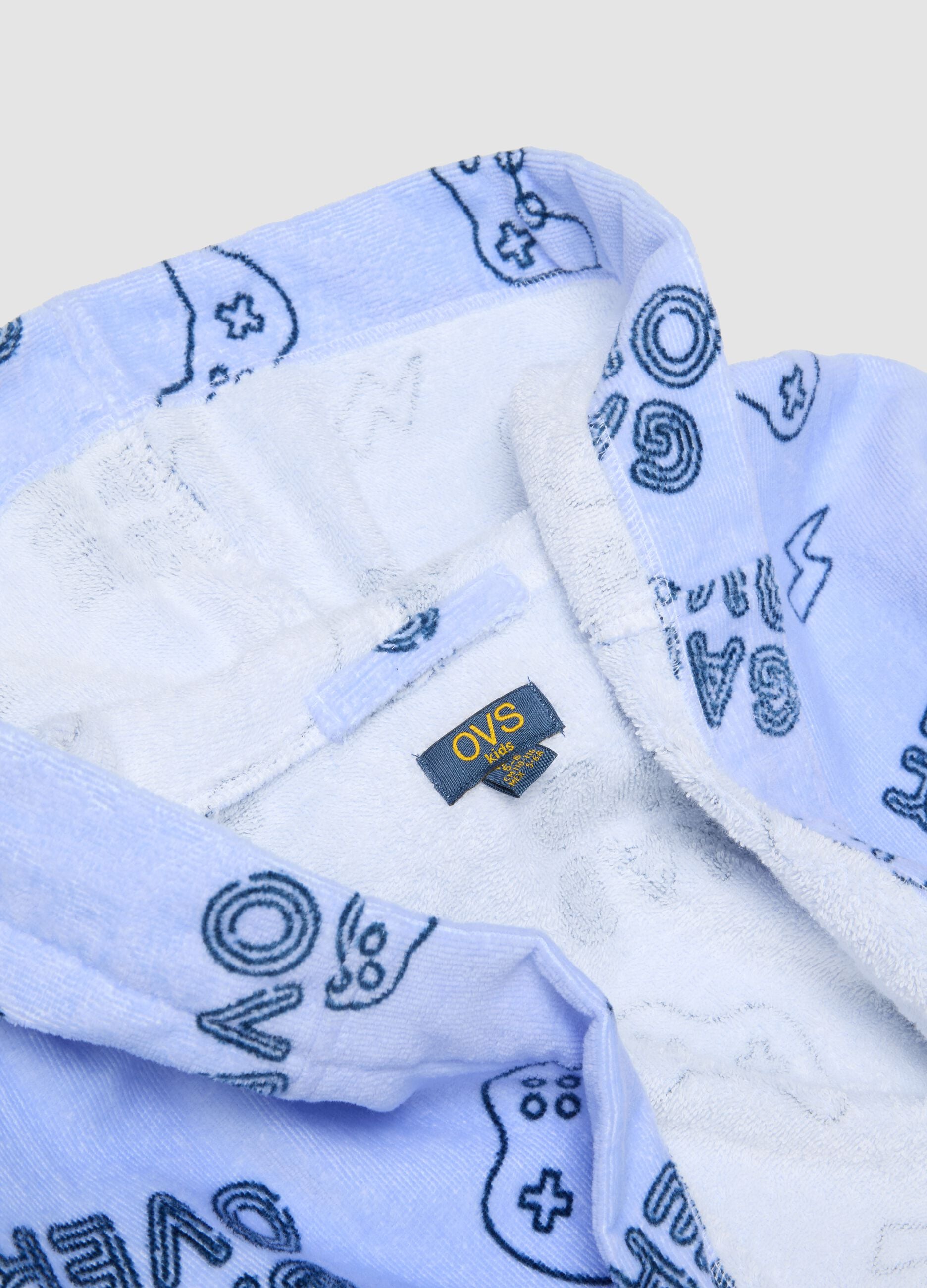Light blue pure organic cotton hooded bathrobe