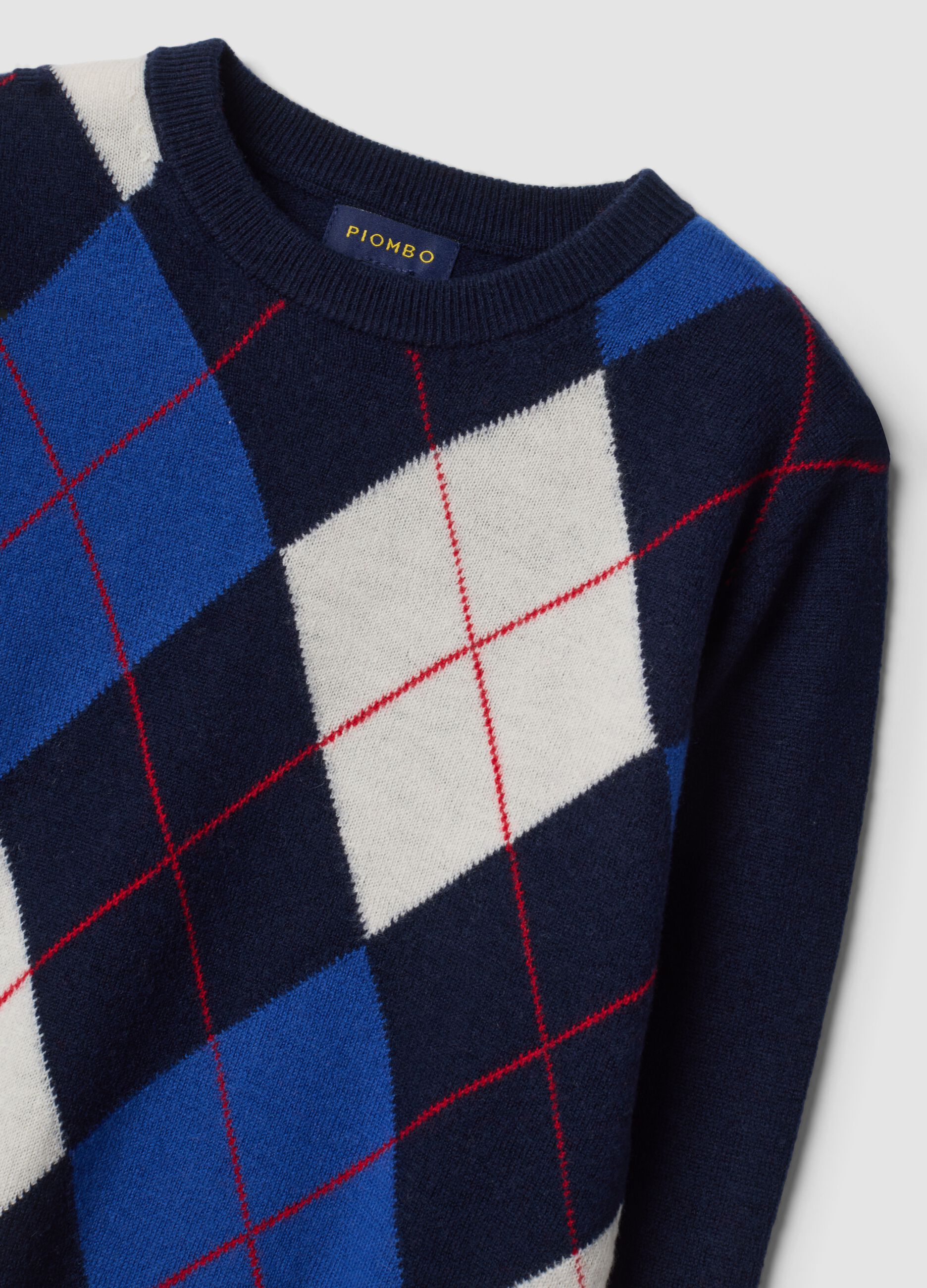 Blue pure wool jumper with jacquard crew neck