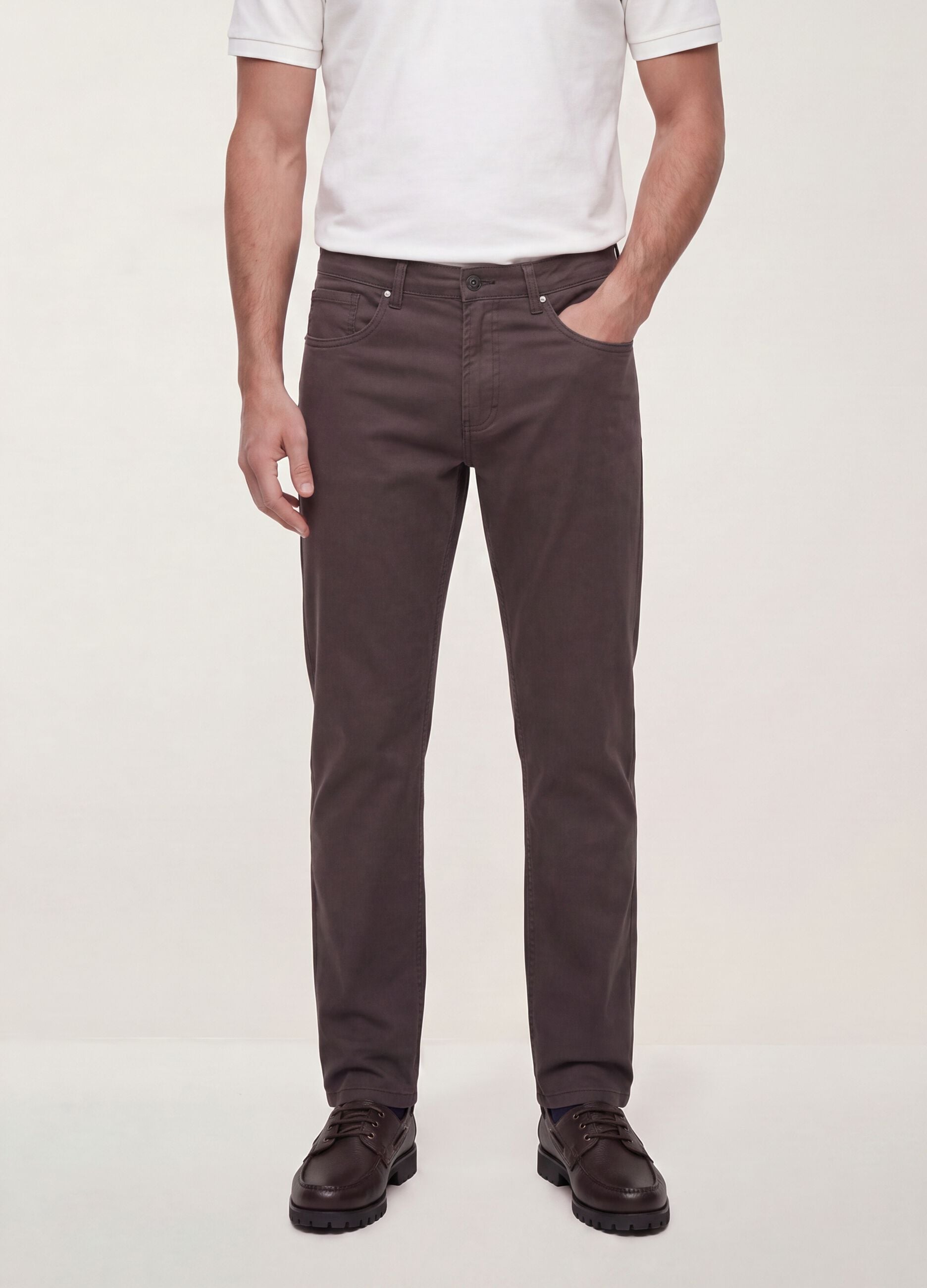 Brown regular-fit stretch cotton twill trousers