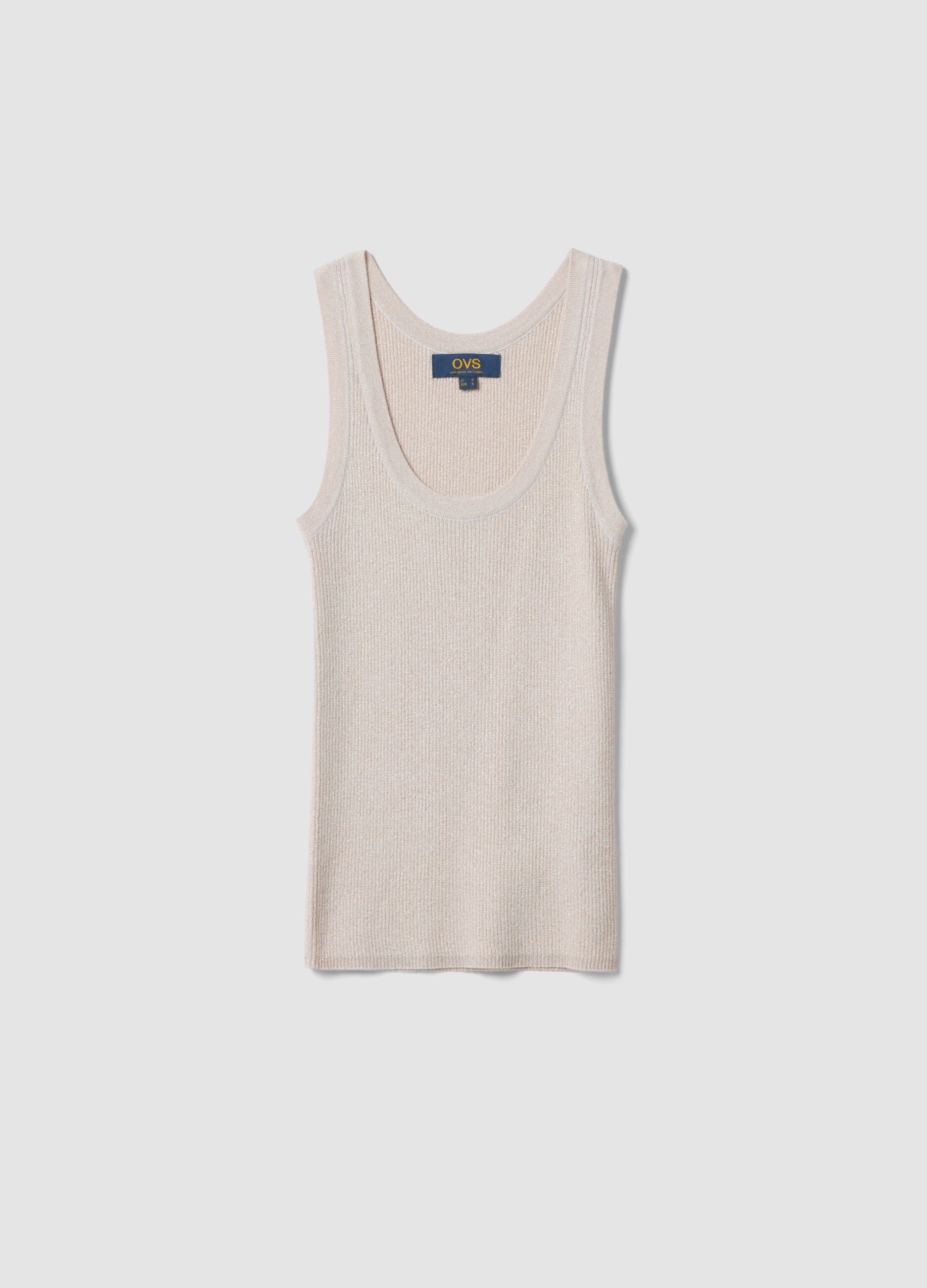 White viscose blend fitted tank top