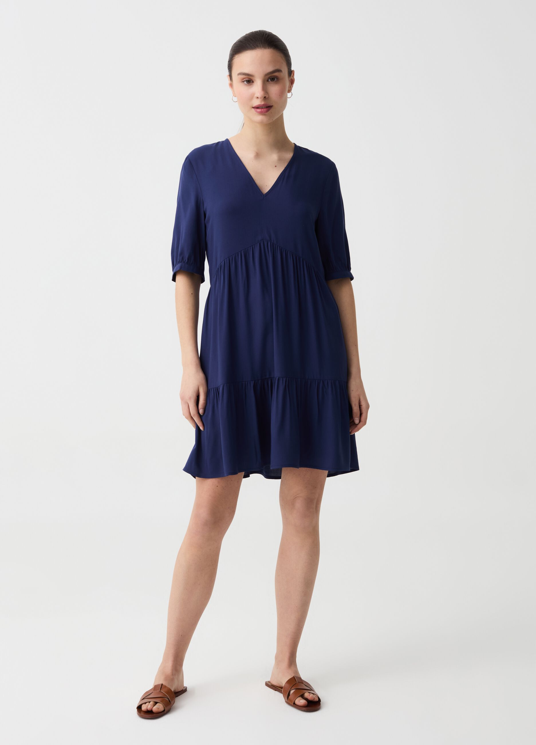 Short tiered dress with V neck