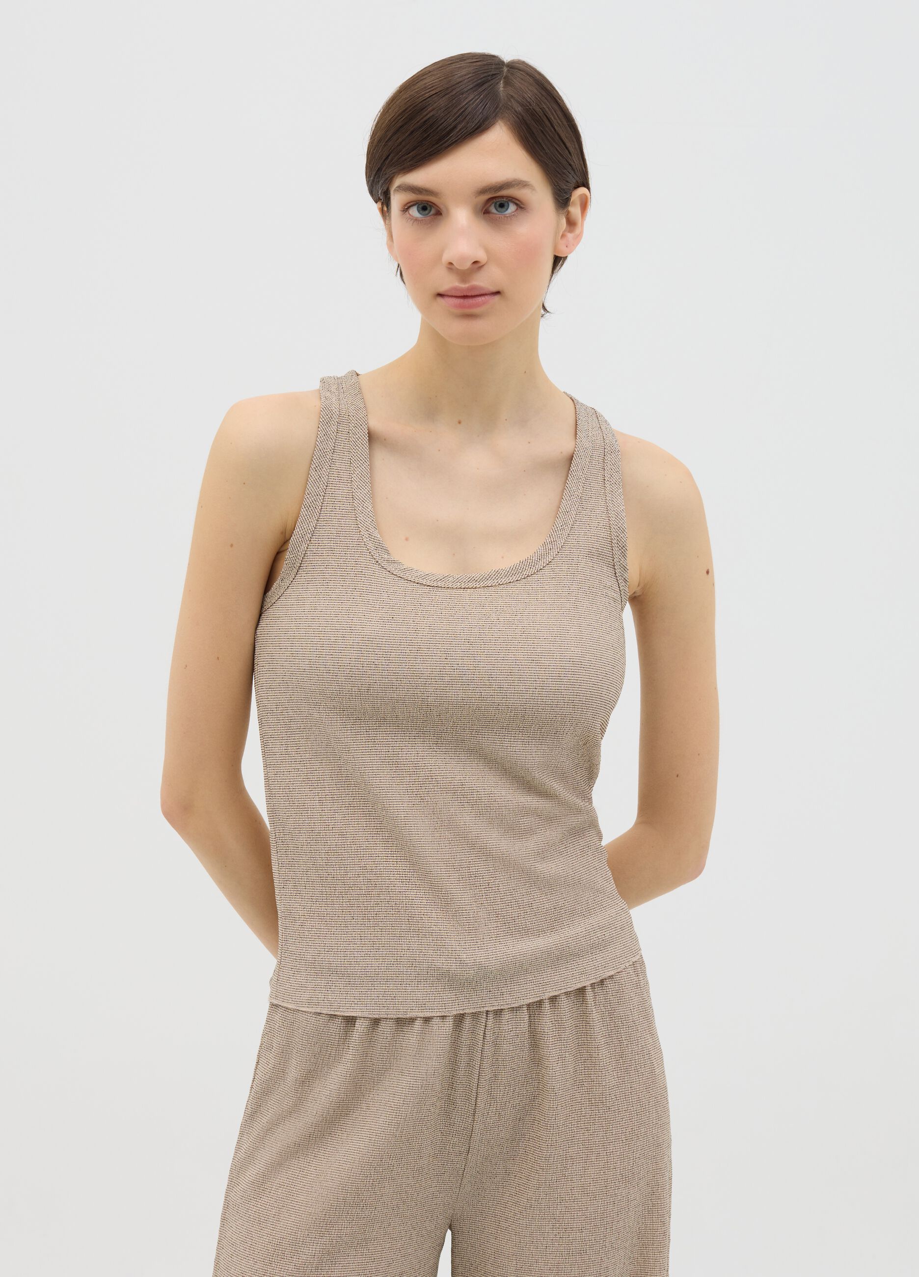Beige tank top in stretch fabric
