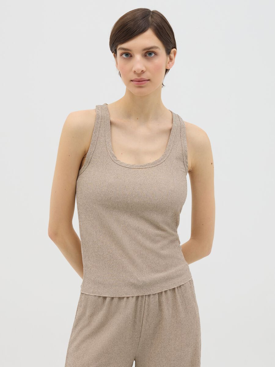 Beige tank top in stretch fabric_0