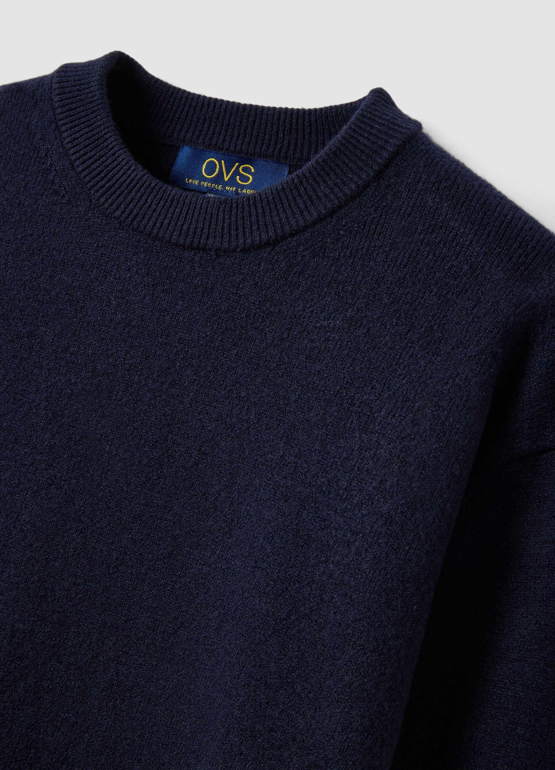 Blue crew-neck jumper in stretch wool