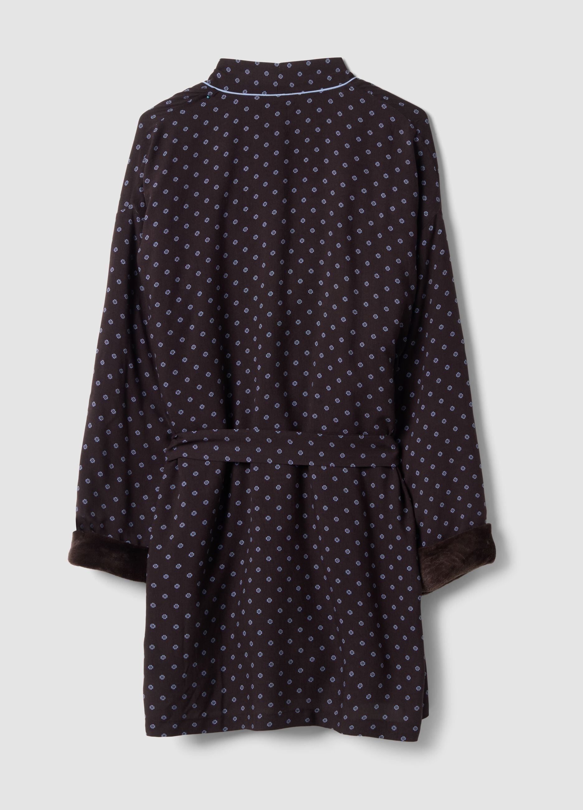 Brown pure viscose dressing gown with micro-floral print
