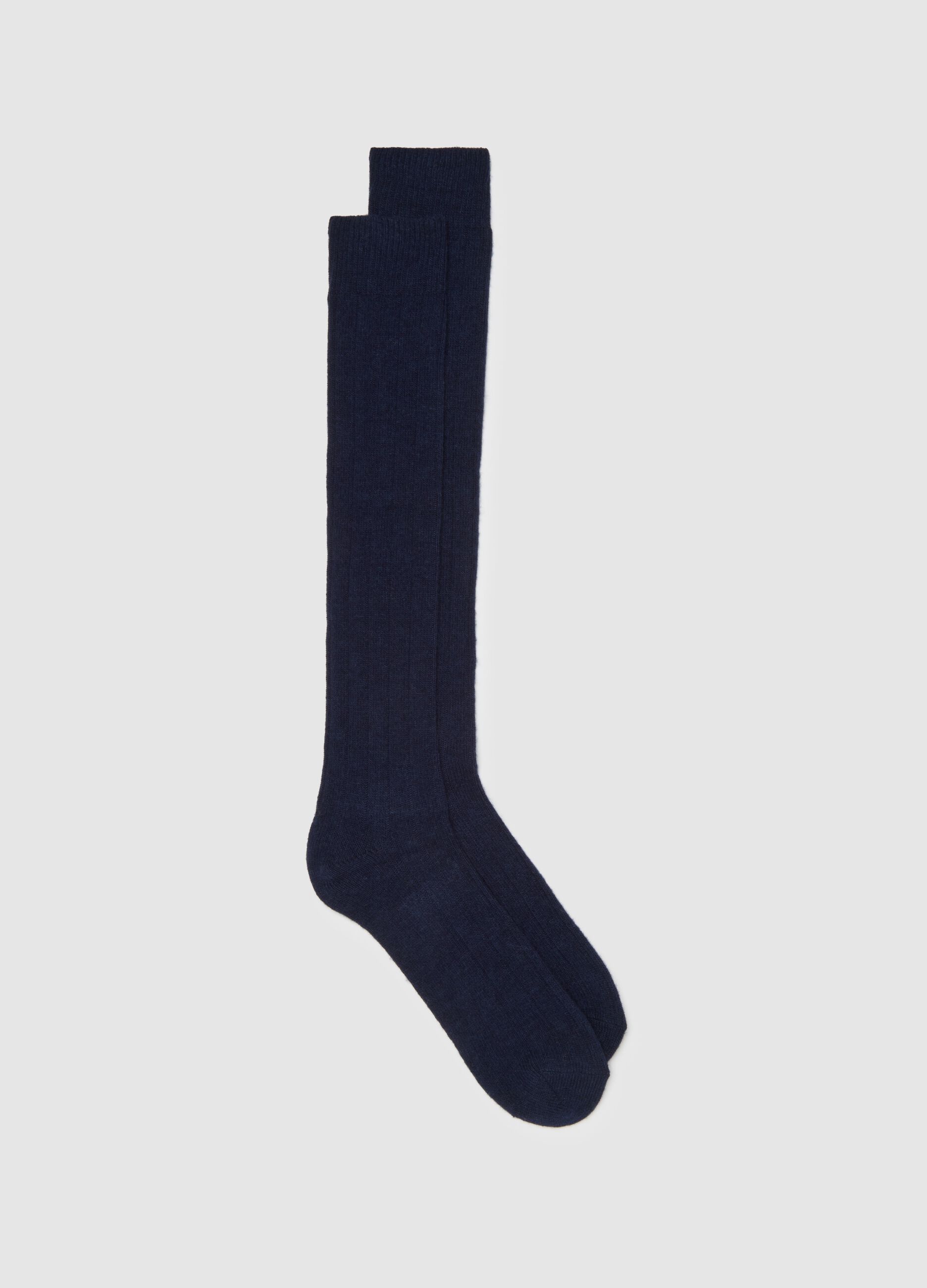 Blue long socks in wool and cashmere blend