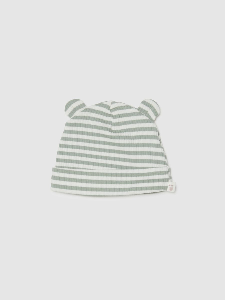 Multicolour striped cotton blend hat for newborns with little ears_0