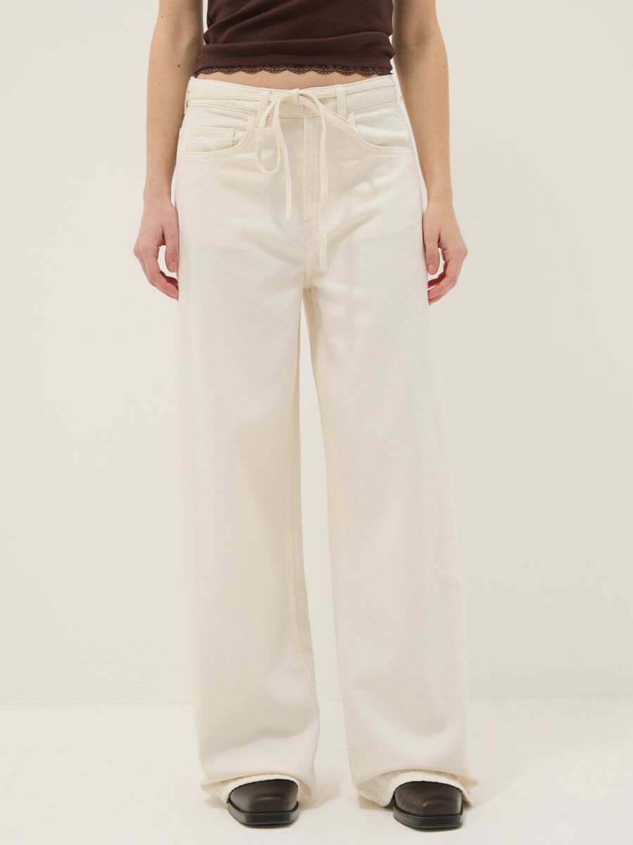 White pure cotton wide leg trousers_1