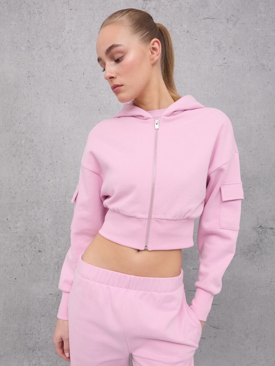 Crop Cargo Zip Hoodie Light Pink_2