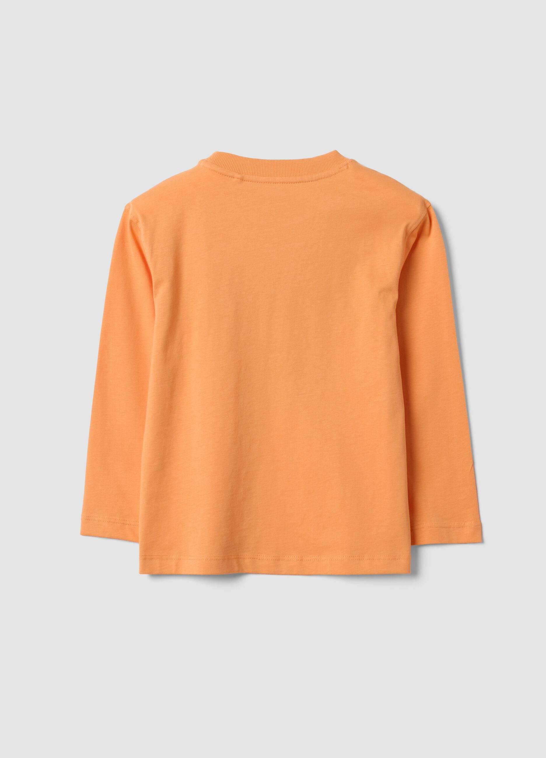 Orange oversized pure cotton skate-print T-shirt for boys
