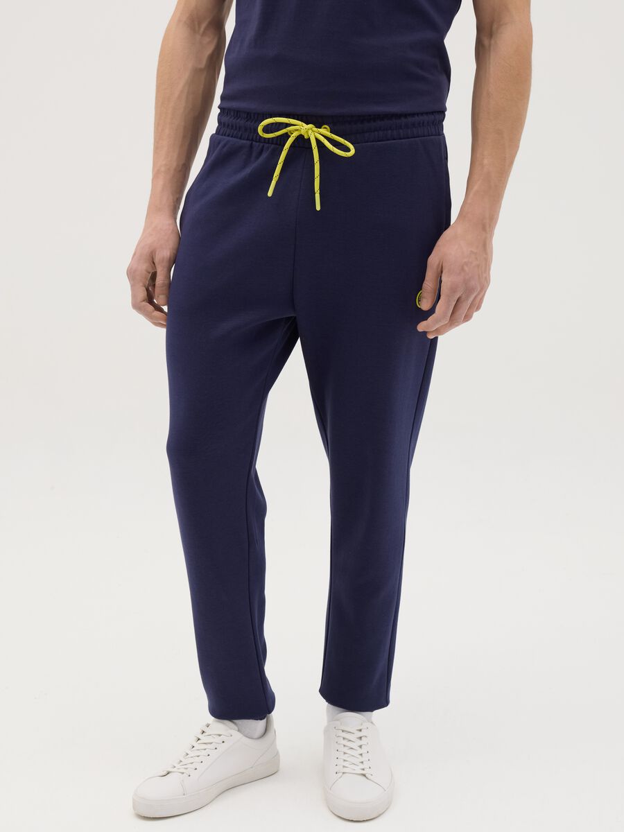 Blue joggers in fleece with logo_1