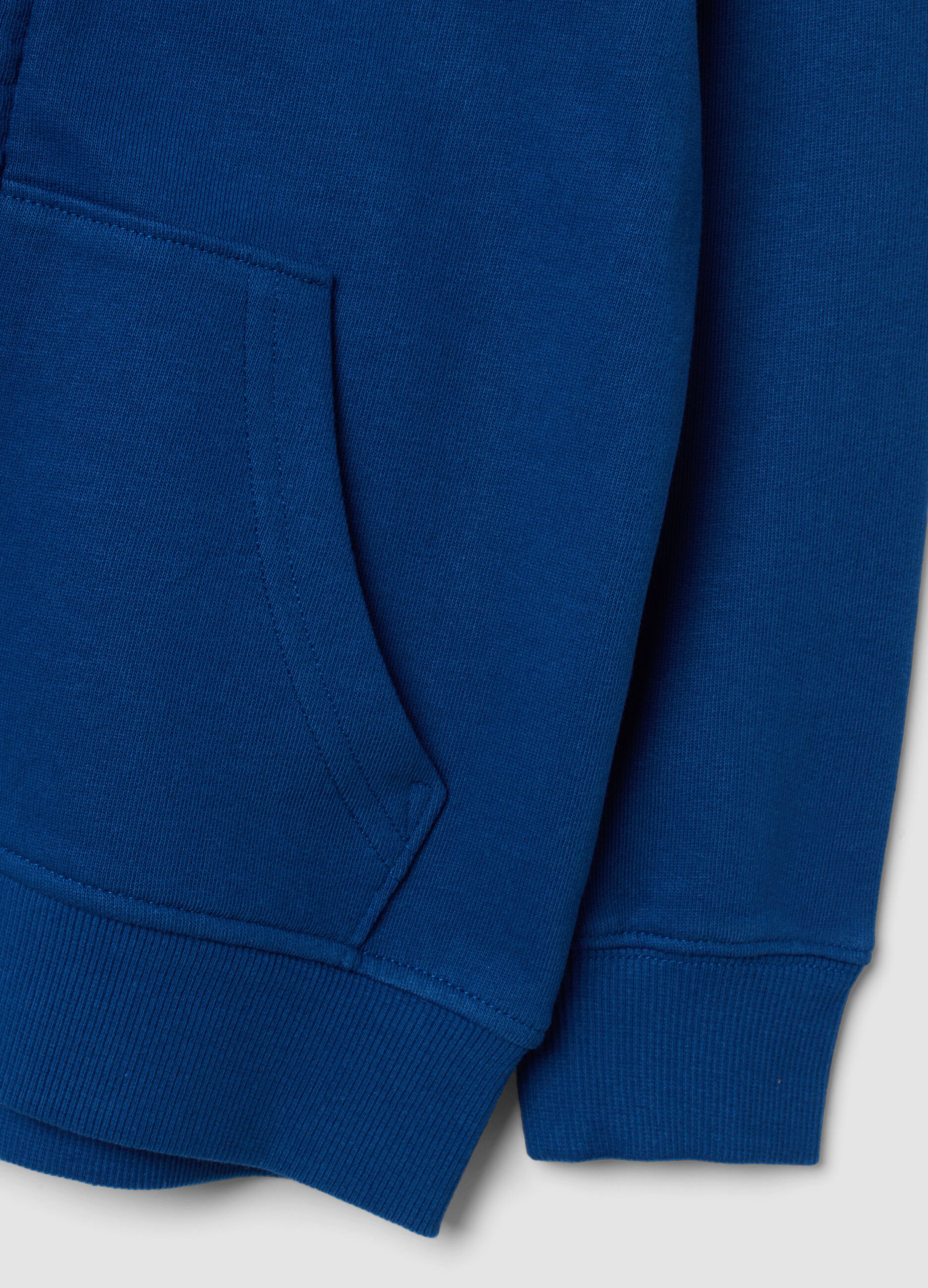 Blue hooded sweatshirt in pure organic cotton for boys, regular fit