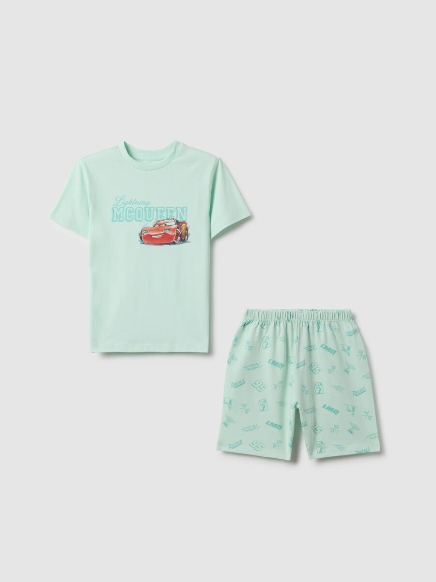 Children's green short pyjamas in pure cotton, regular fit with prints_0