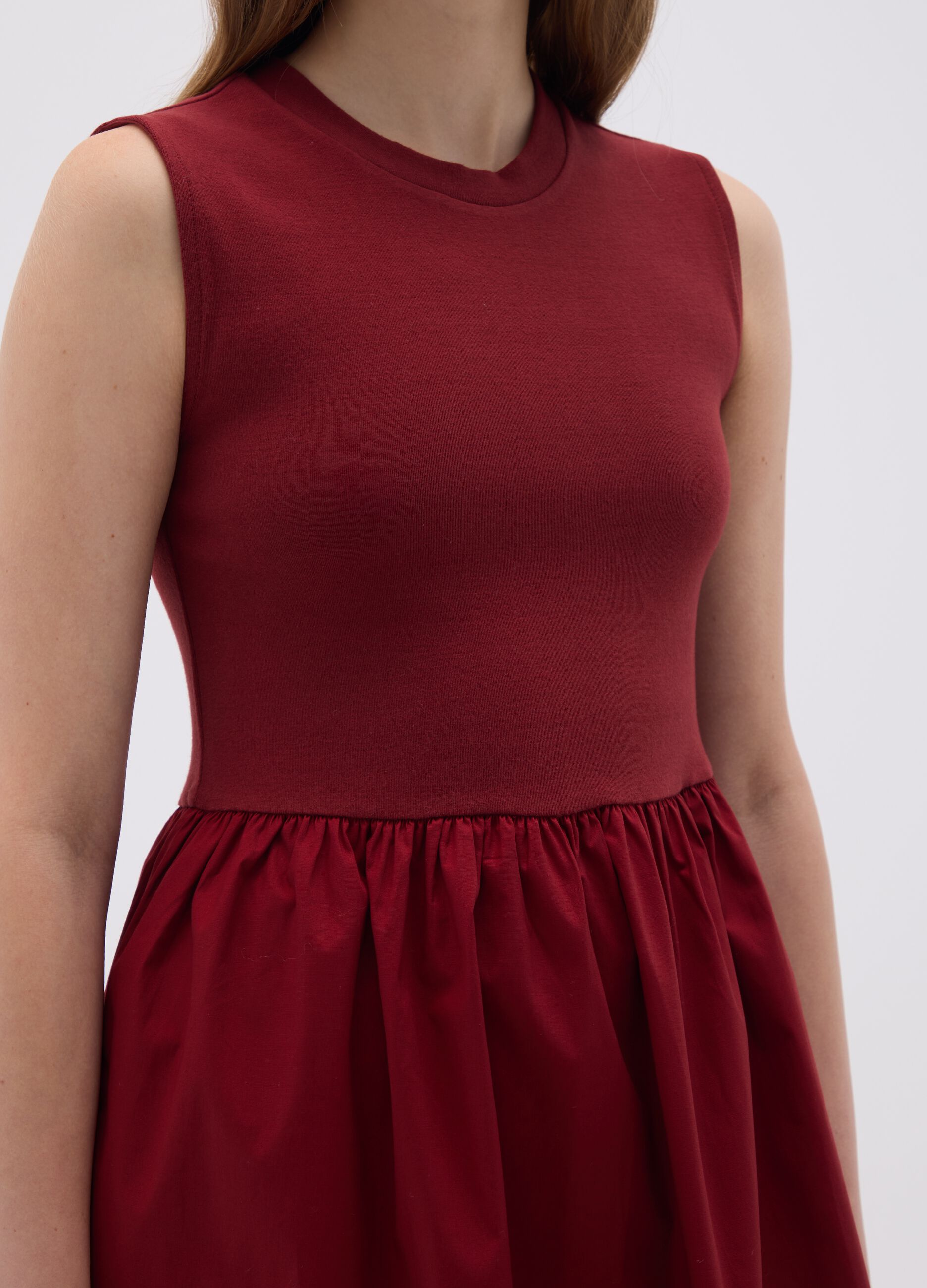 Red cotton midi dress with regular fit