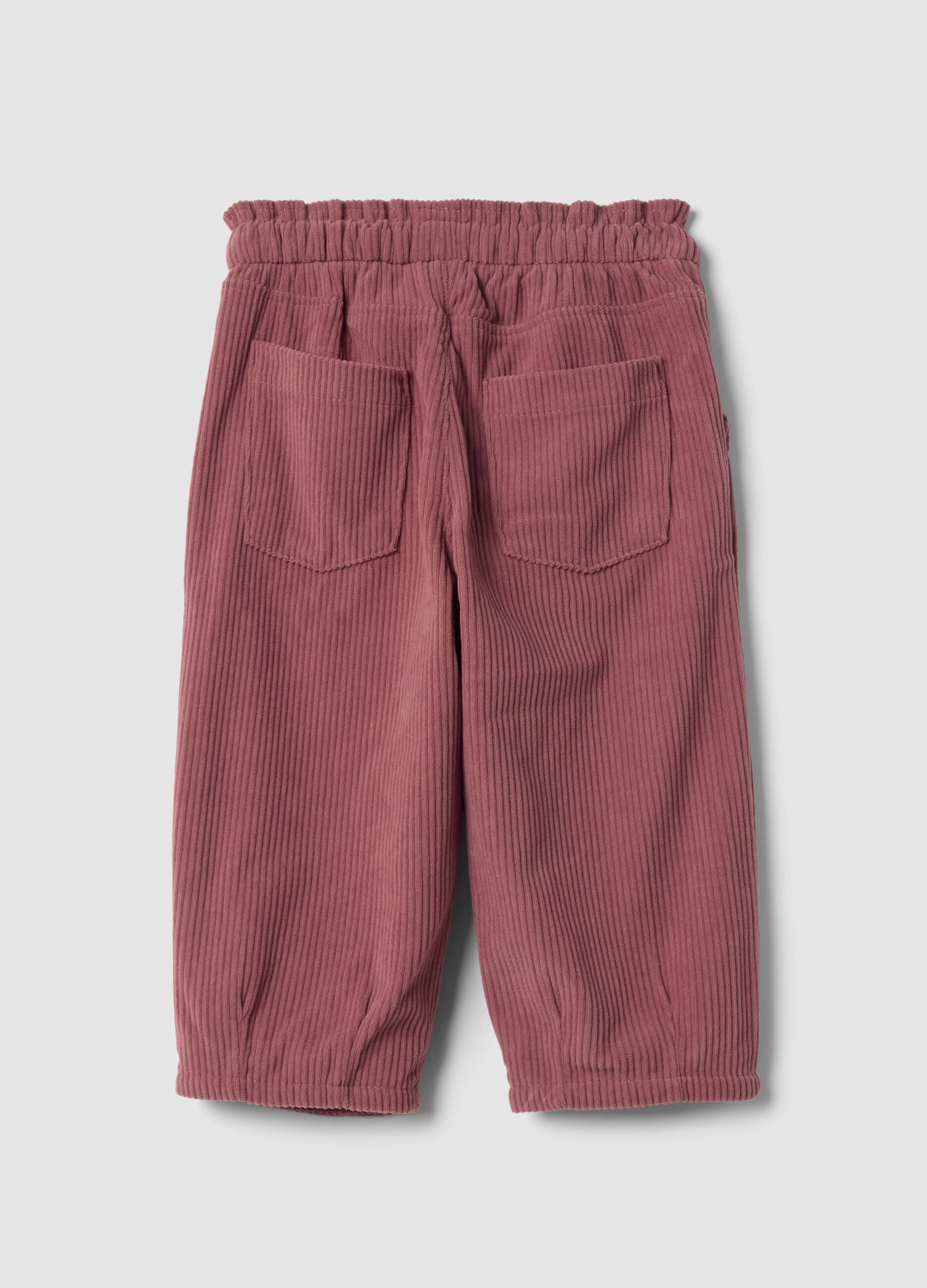 Pantaloni rosa a coste con vita elasticizzata