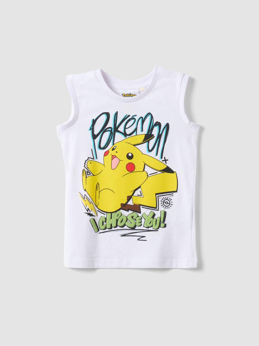 Tank top in puro cotone bianco da bambino oversize fit con Pikachu_0