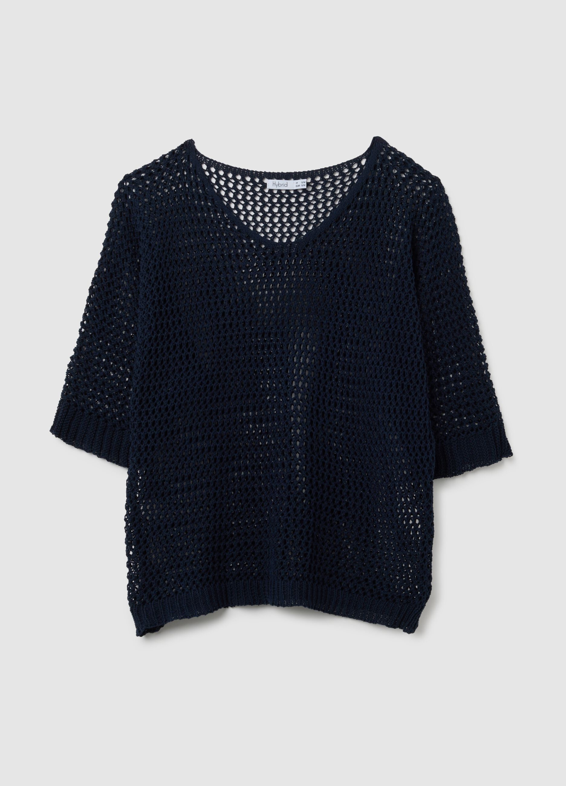Women's blue cotton sweater with regular fit