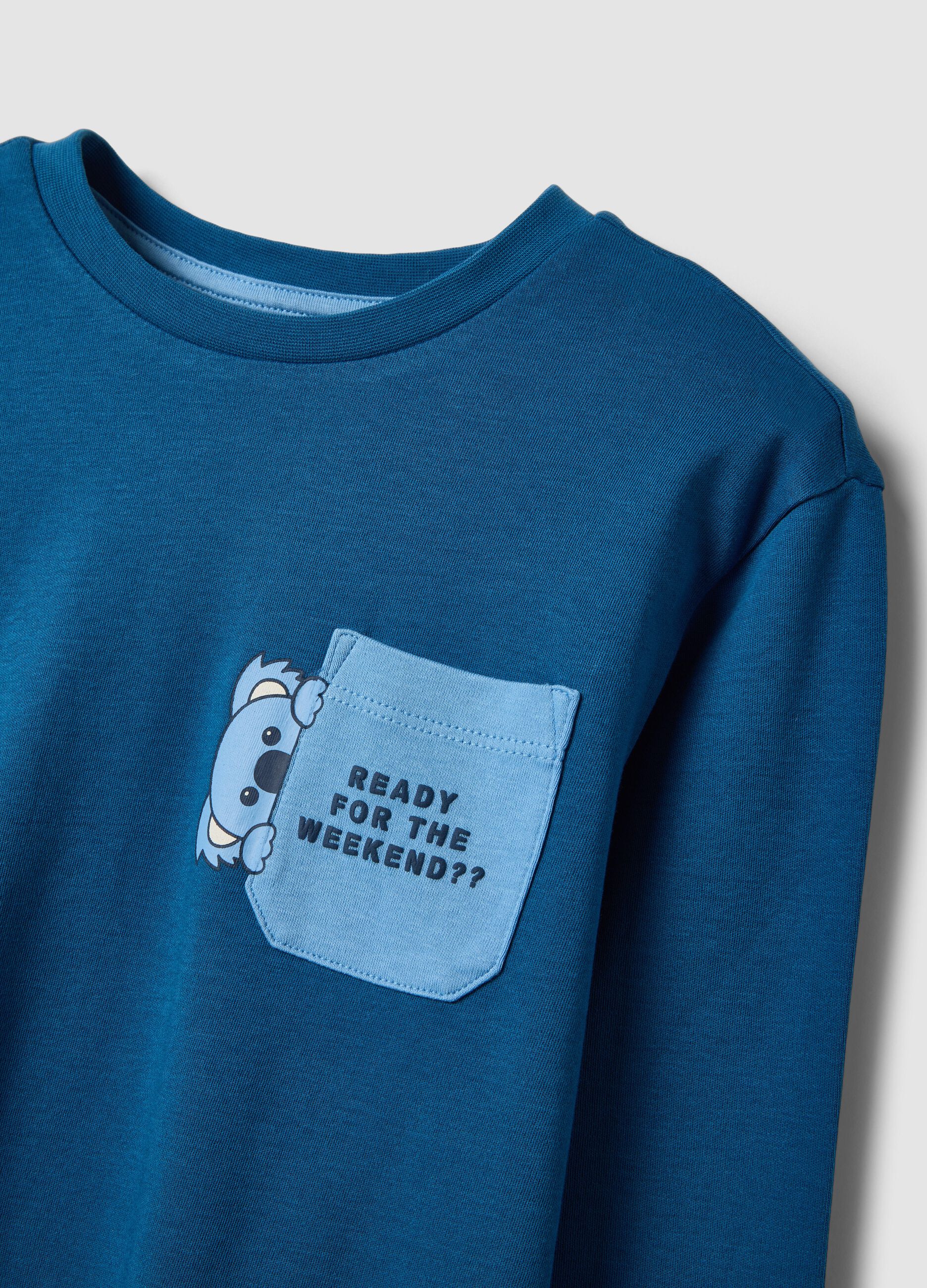 Blue pure organic cotton crew-neck pyjamas
