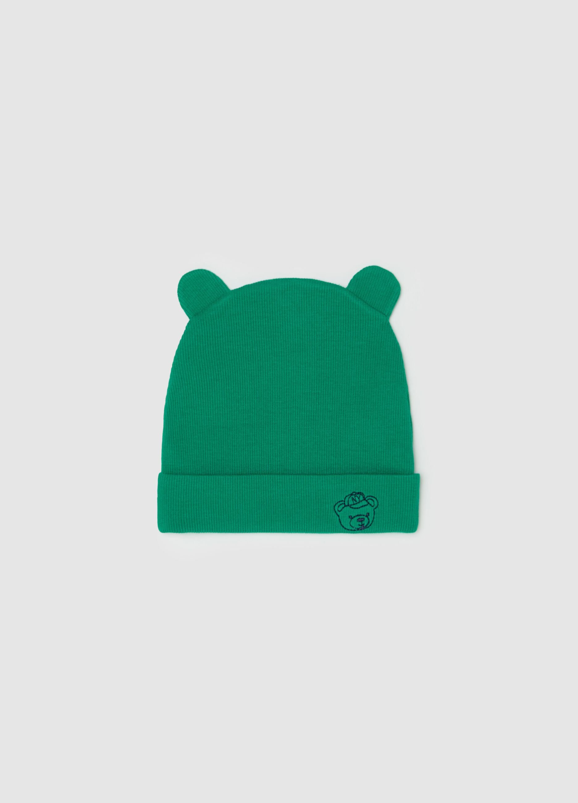 Hat with ears and teddy bear embroidery