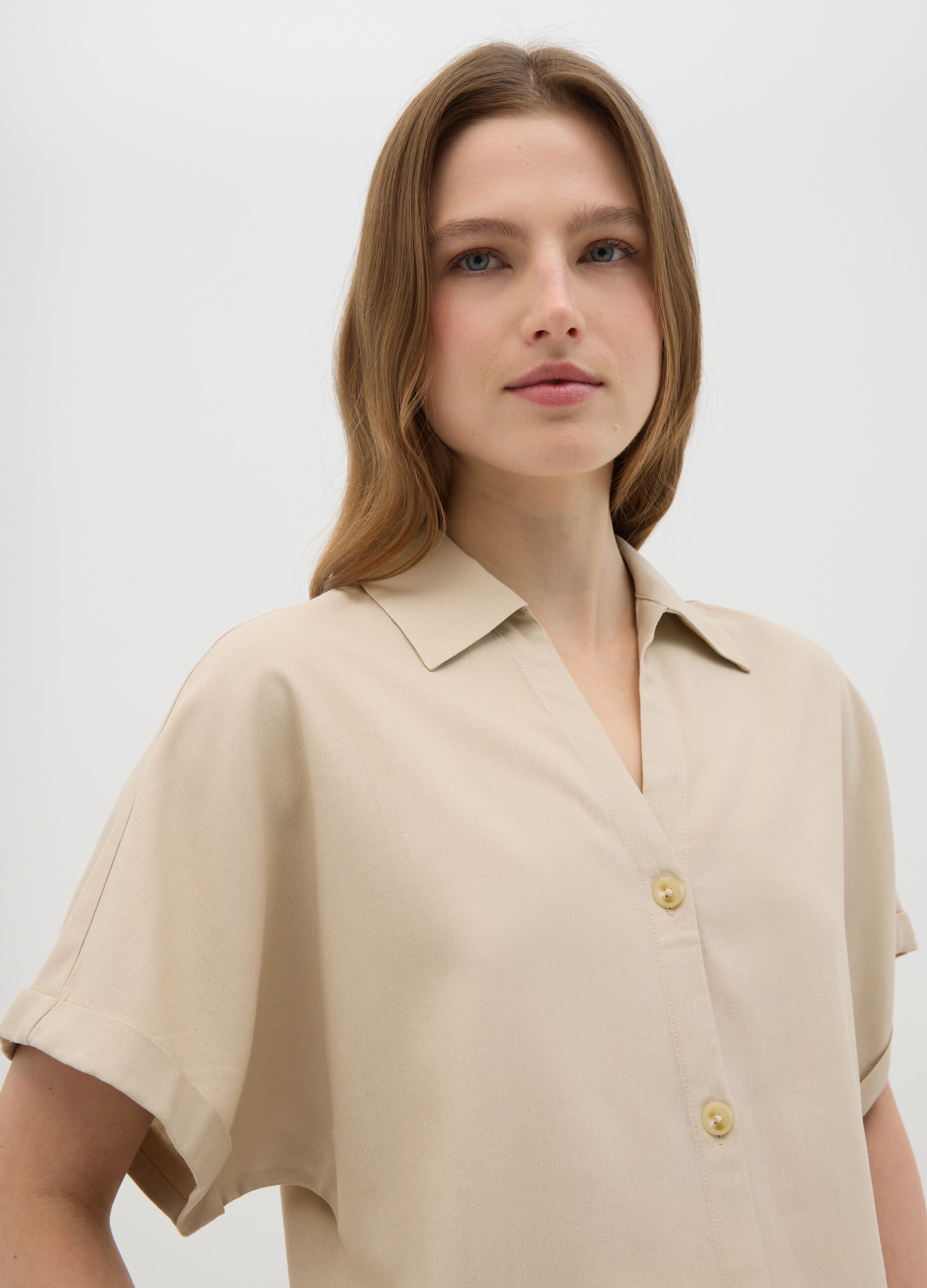 Women's beige viscose blend regular fit shirt