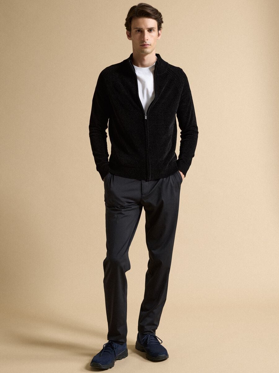 Cardigan nero full zip con colletto regular fit_1