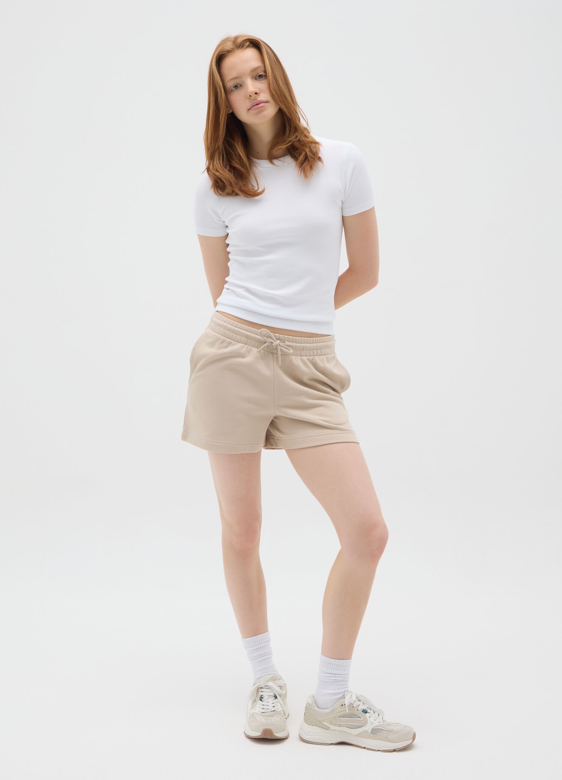 Women's Beige Cotton Regular Fit Shorts