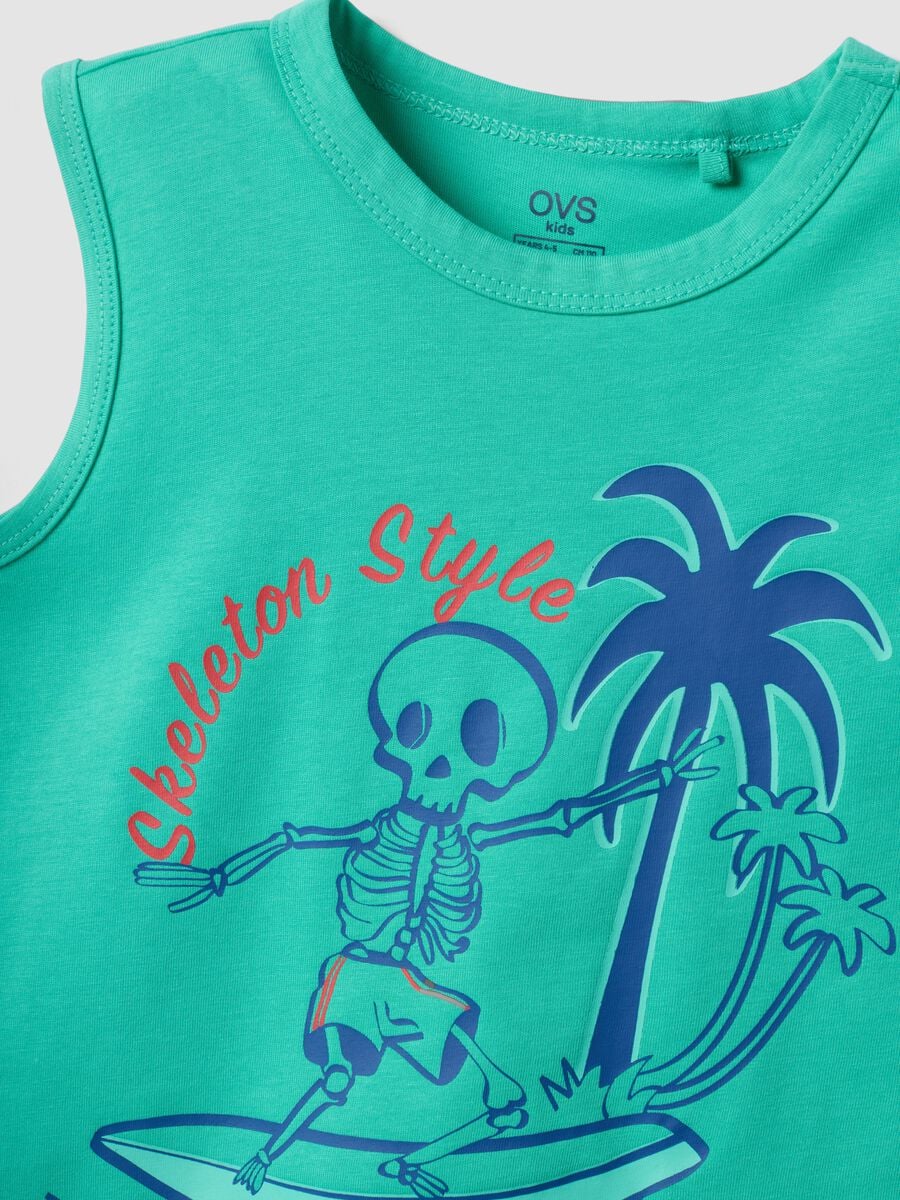 Canottiera verde in puro cotone con stampa surf_2