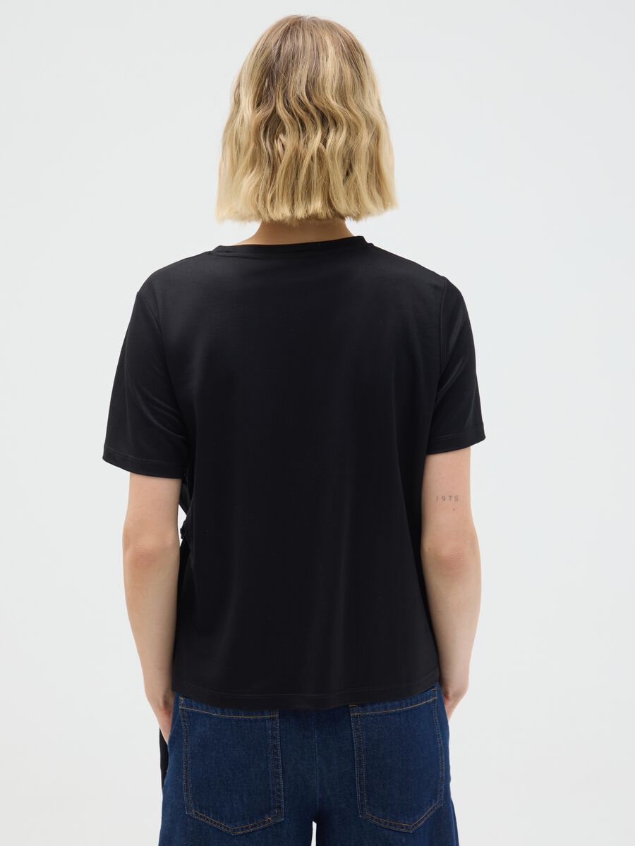 Black viscose blend fitted T-shirt with knot_3