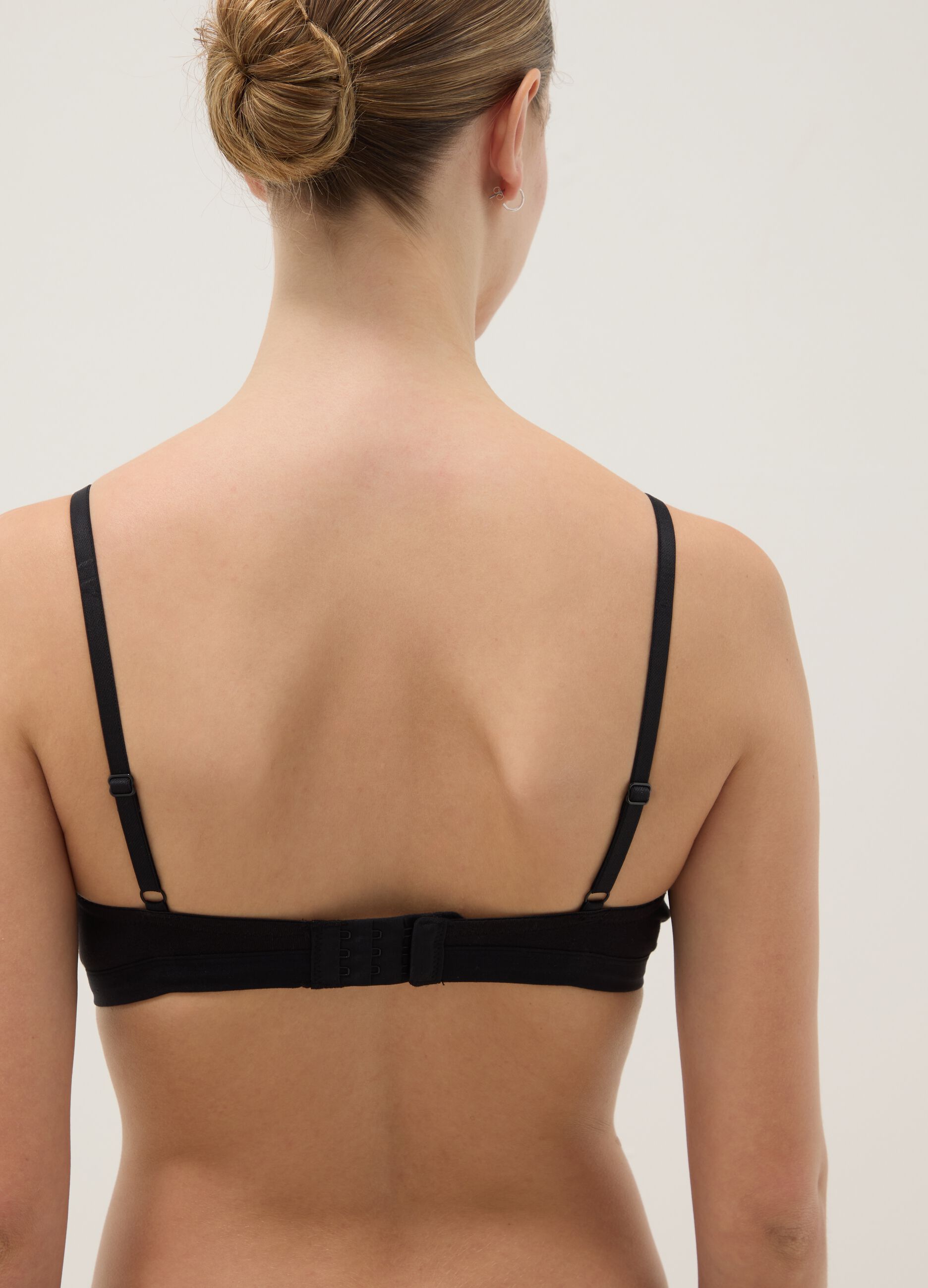 Black stretch cotton bra with thin straps