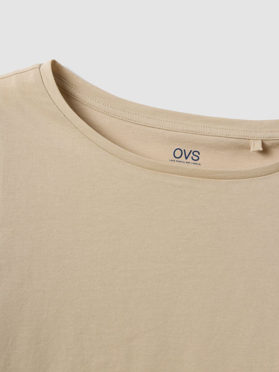 T-shirt beige a maniche corte in puro cotone_5