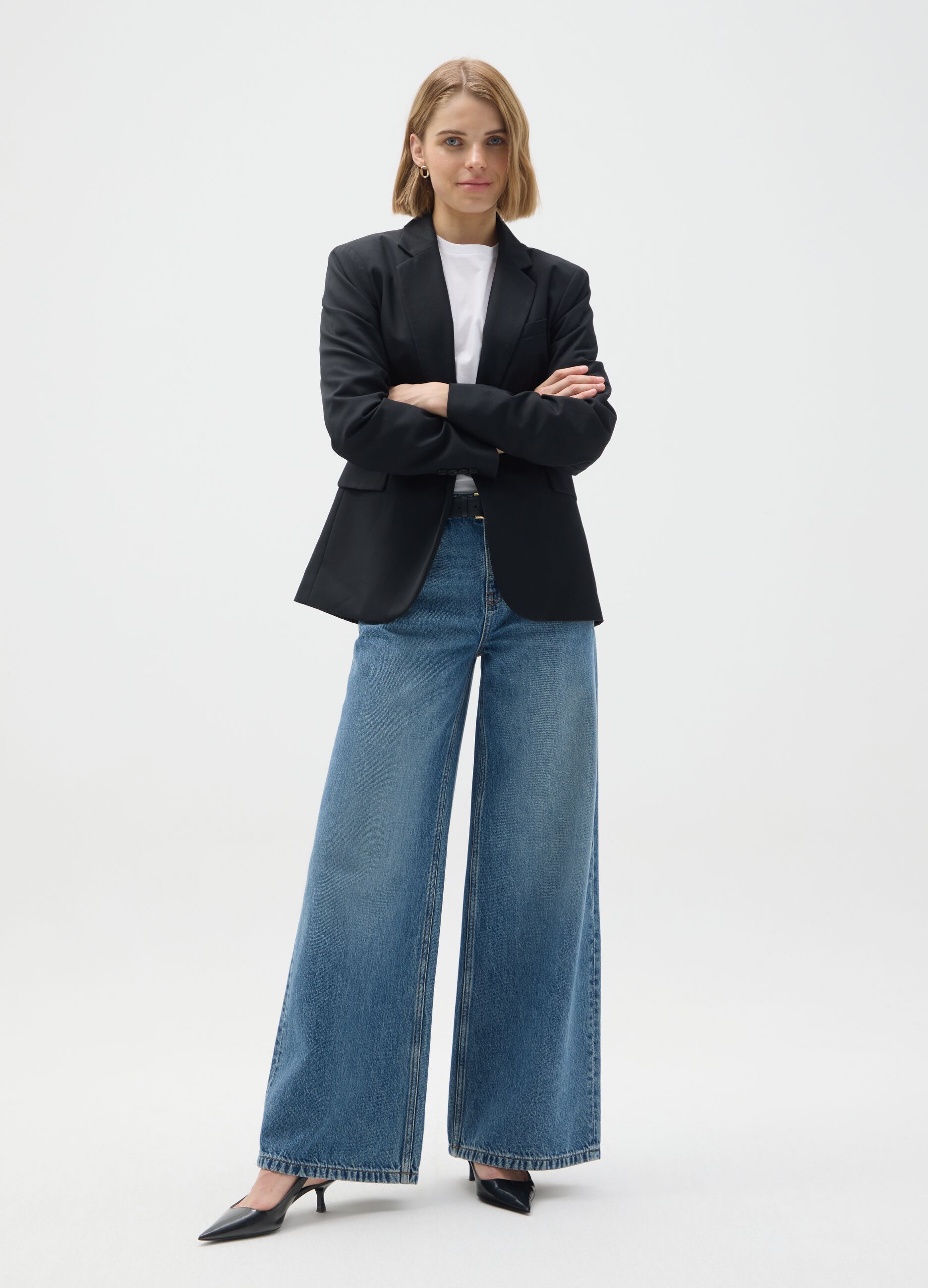 Black regular fit viscose blend blazer