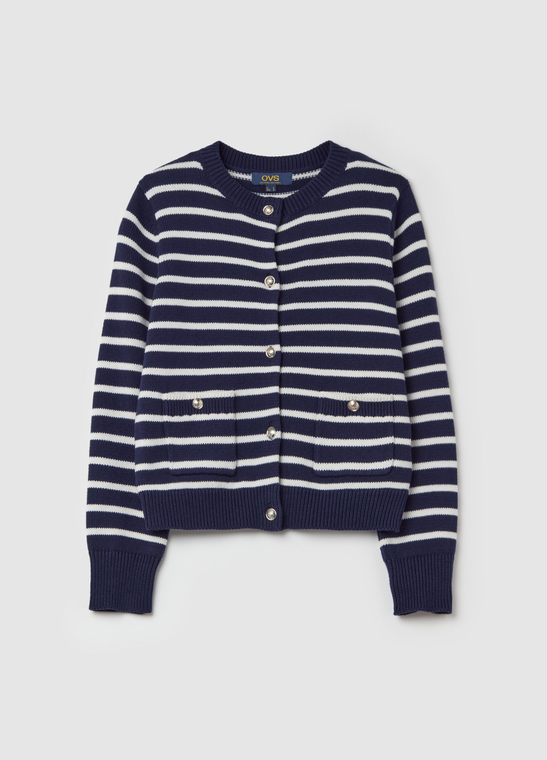 Striped cardigan with gold-coloured buttons