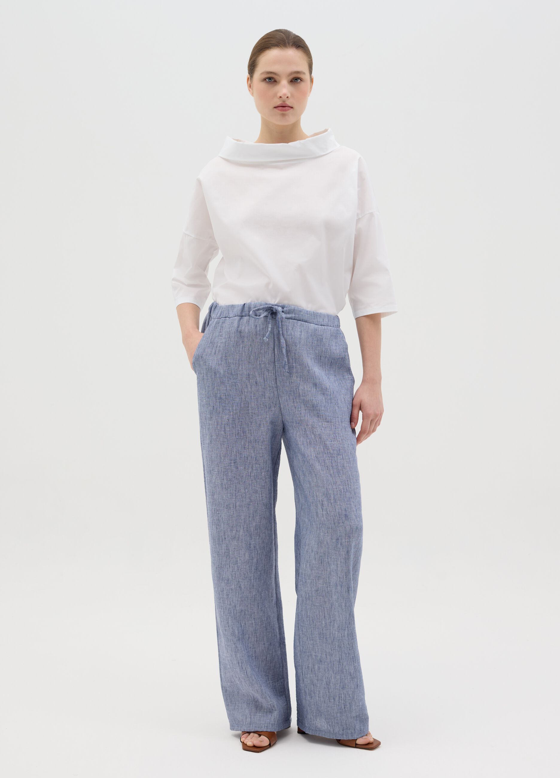 Regular Blue Trousers in Fabric Blend