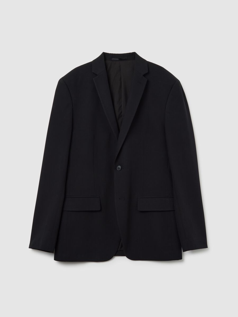Black slim fit blazer with button closure_5