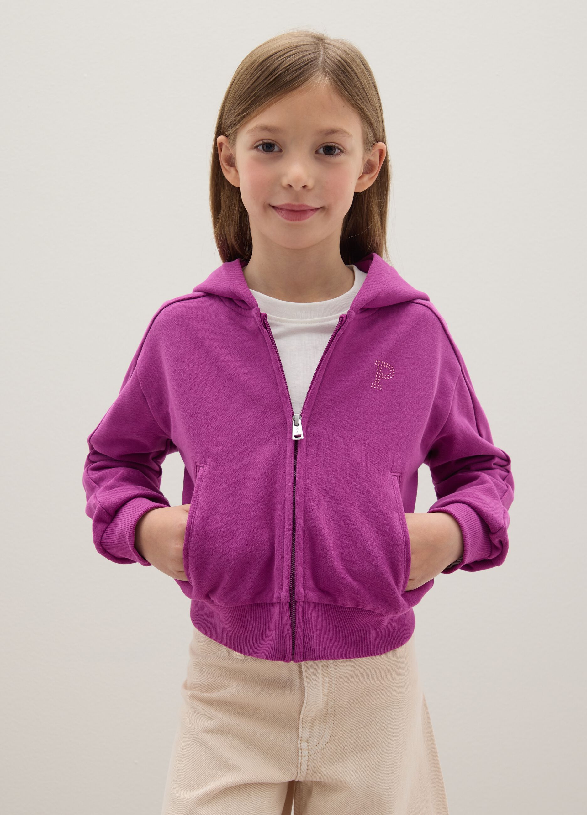 Purple regular fit pure cotton girl's sweatshirt