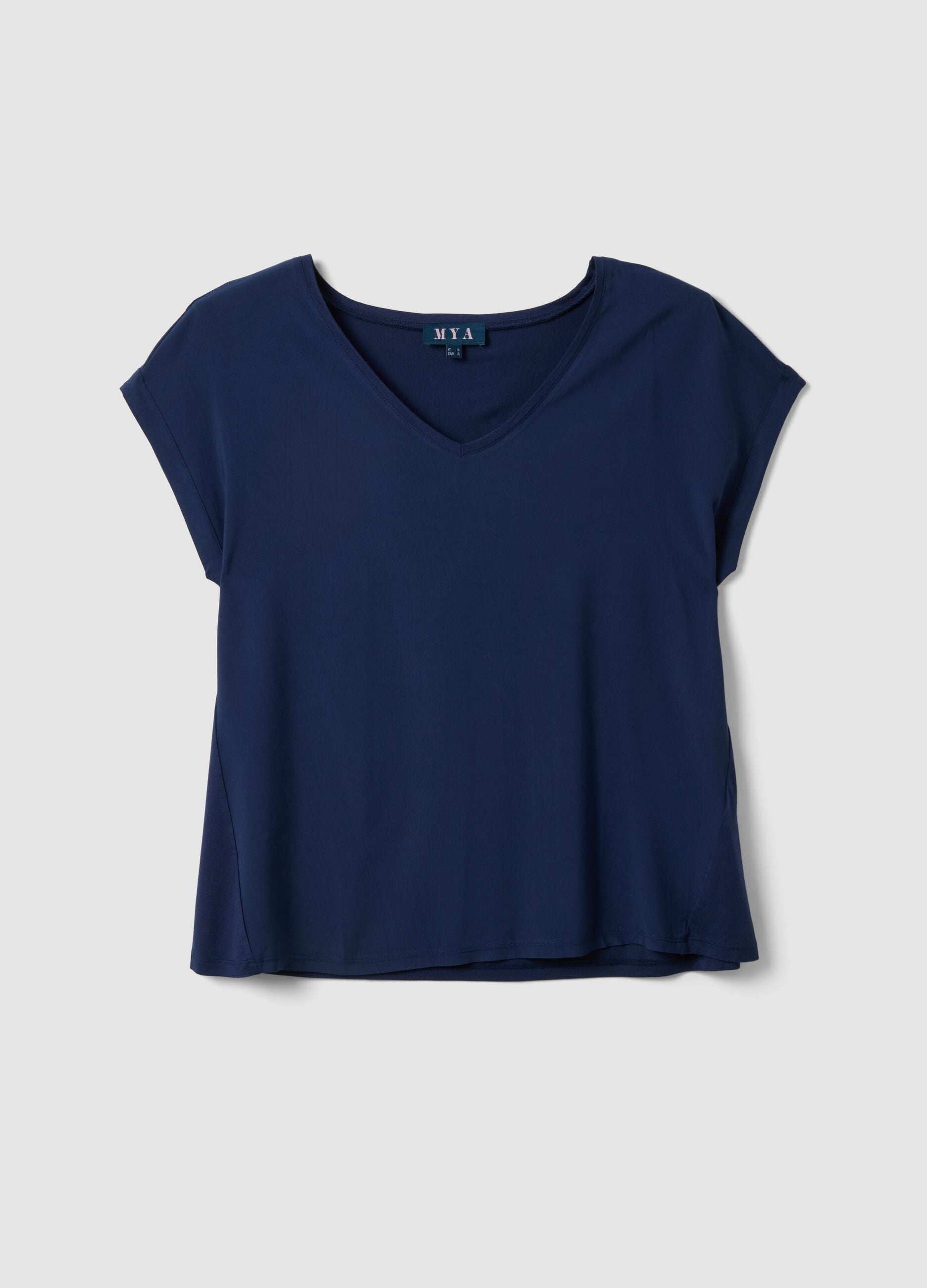 Blue pure viscose V-neck T-shirt, regular fit