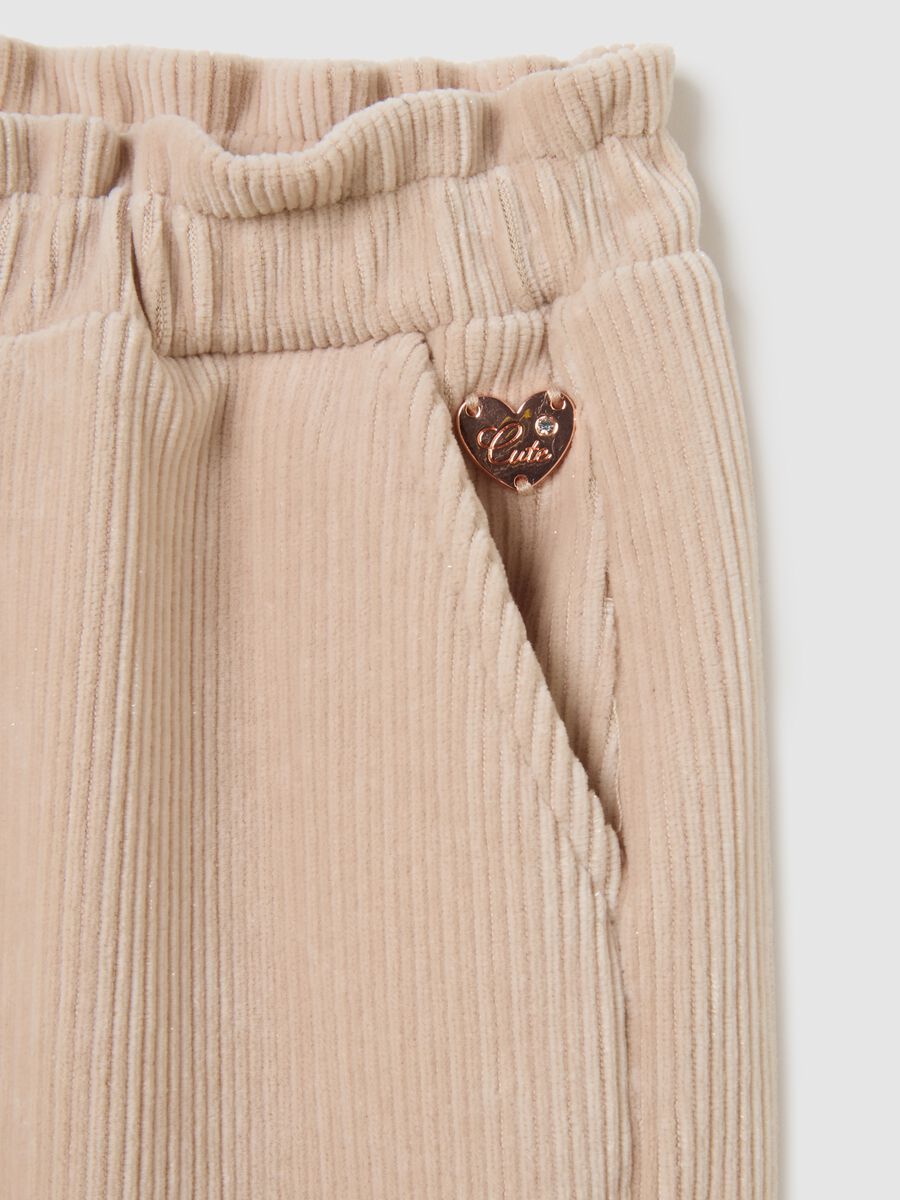 Girl's beige wide-leg cotton blend trousers_2