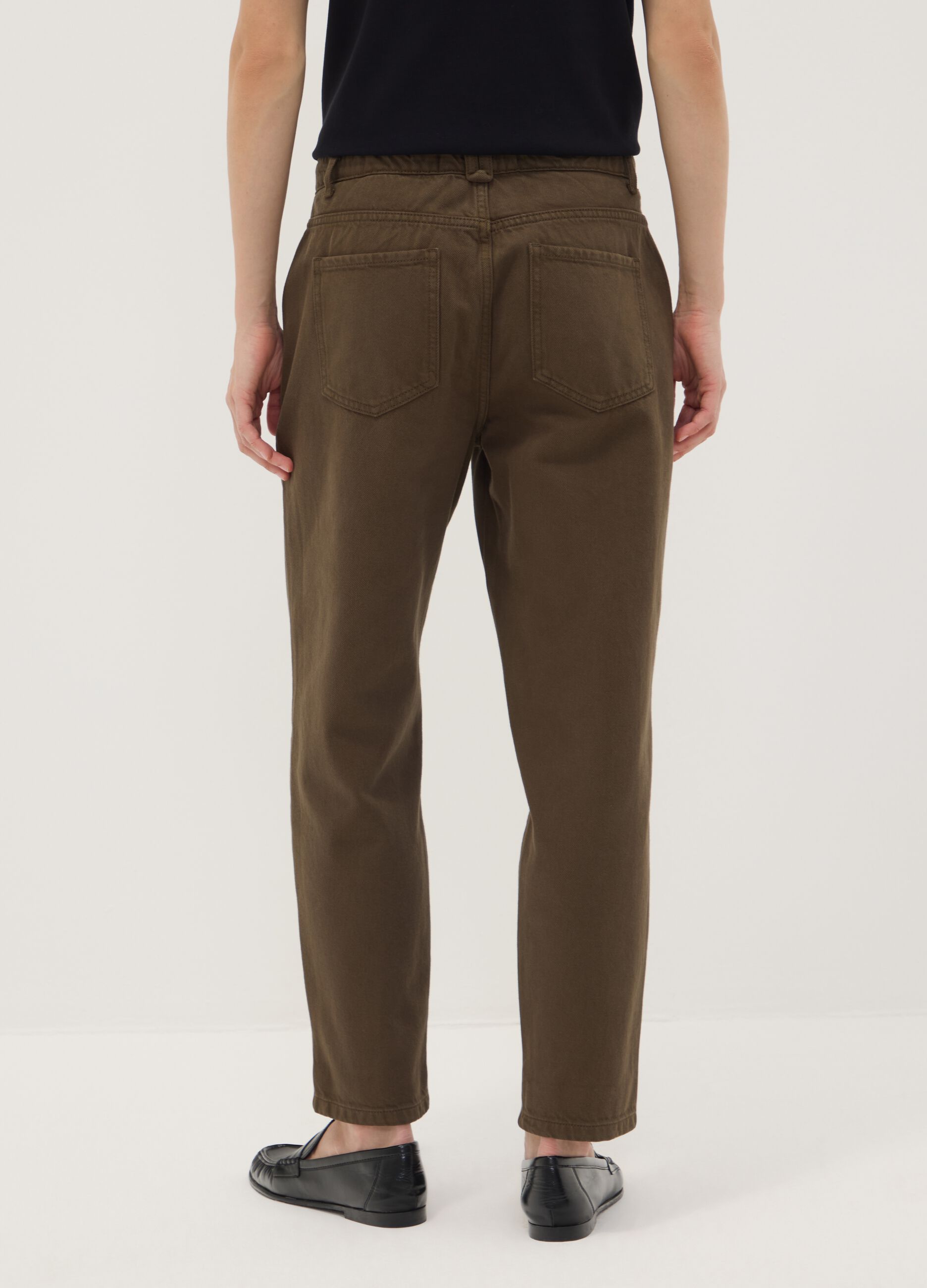 Brown denim baggy-fit jeans in pure cotton with paperbag waist