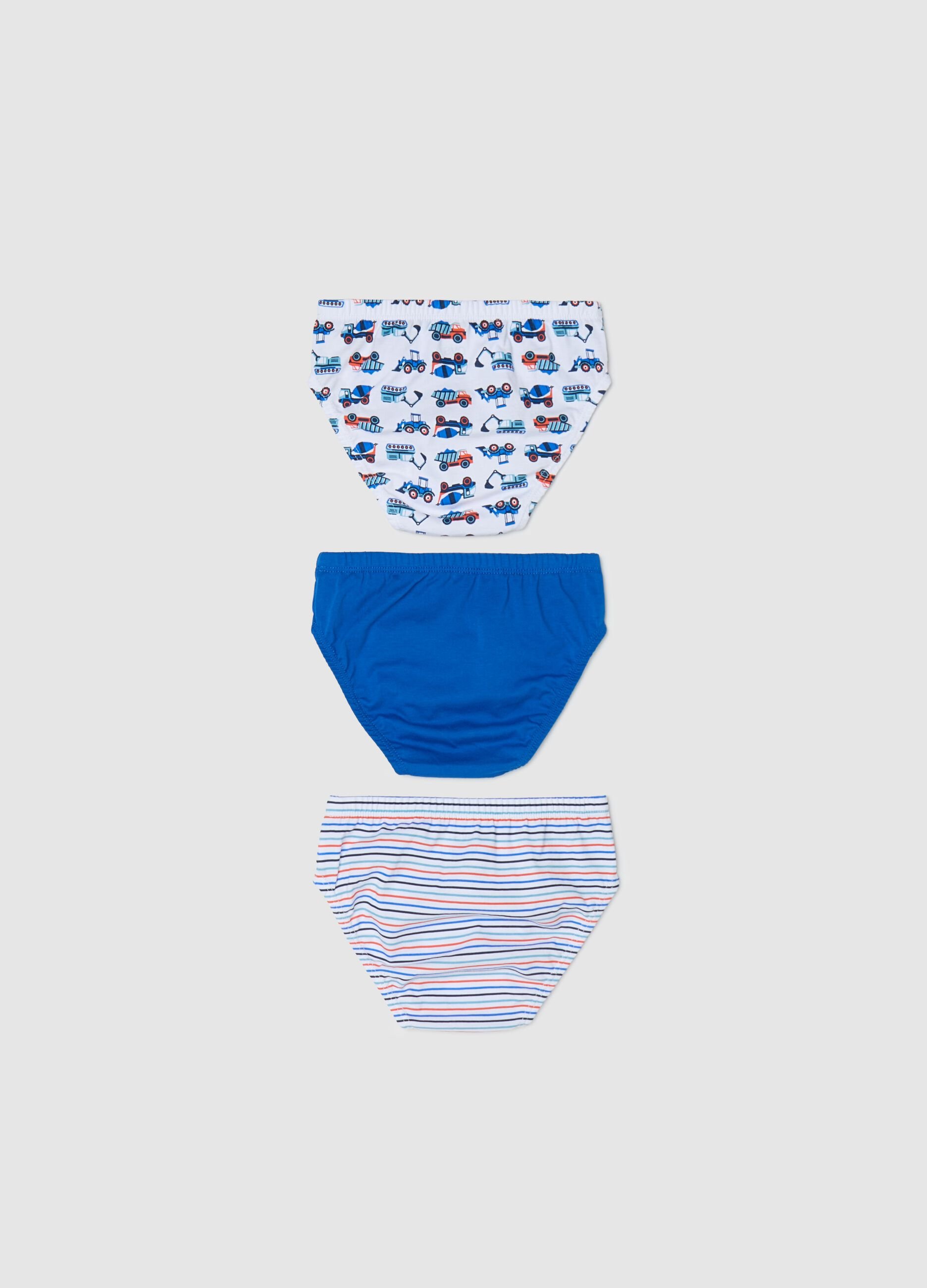 Three-pack briefs with machinery print