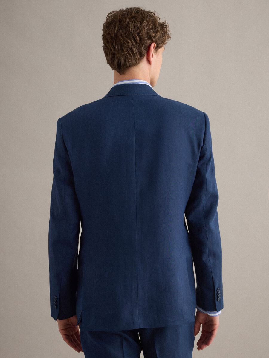 Blazer in puro lino blu slim fit_3
