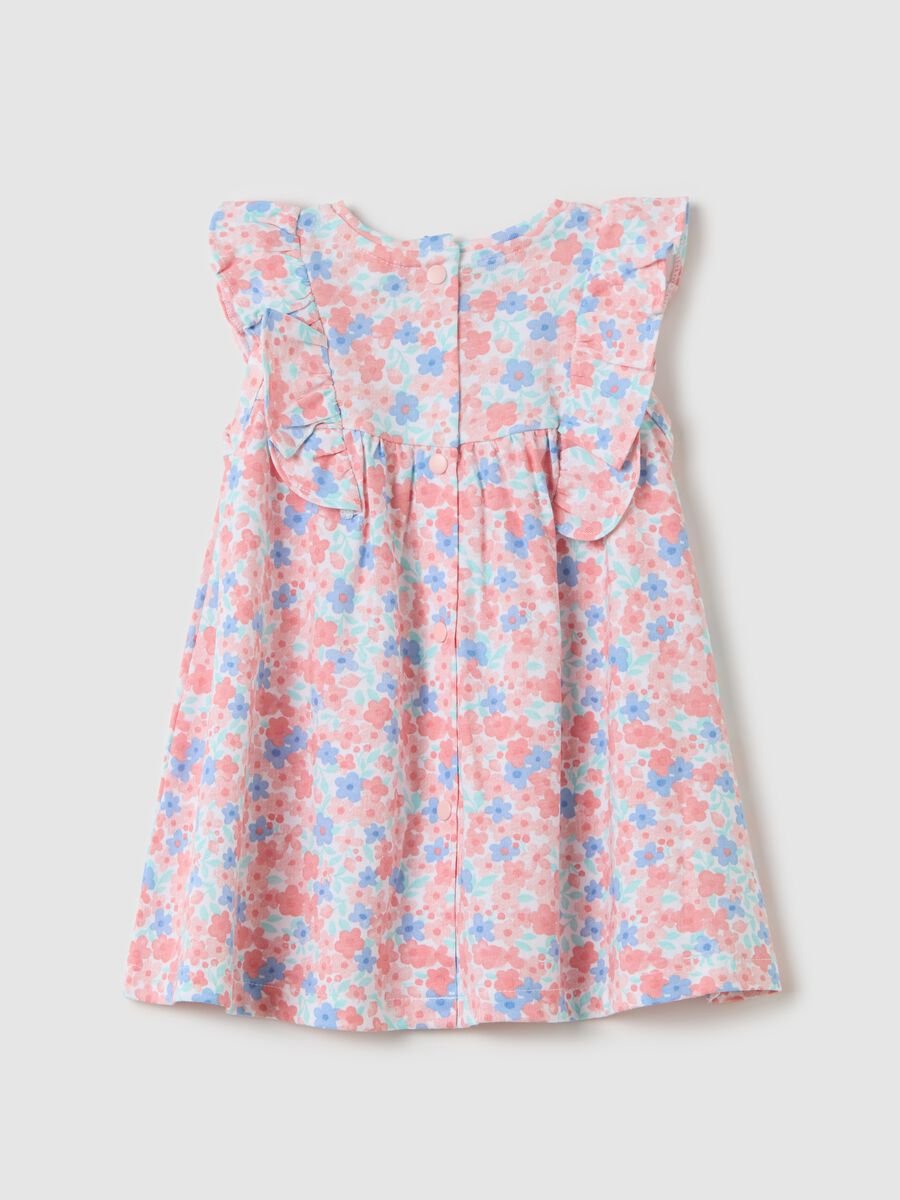 Pink and light blue cotton dress with small flowers print_1