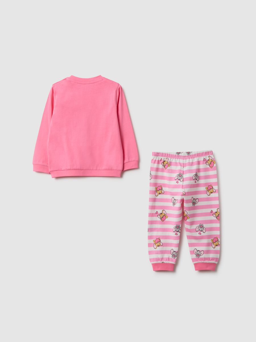 Pigiama in puro cotone rosa a righe da neonata con stampa Jerry and Tuffy_1