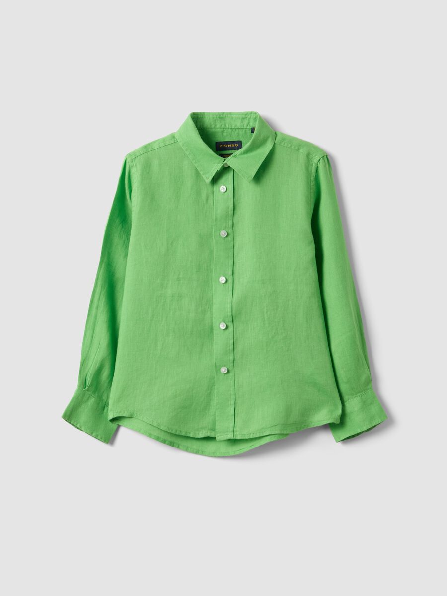Camicia in puro lino verde oversize fit da bambino_0