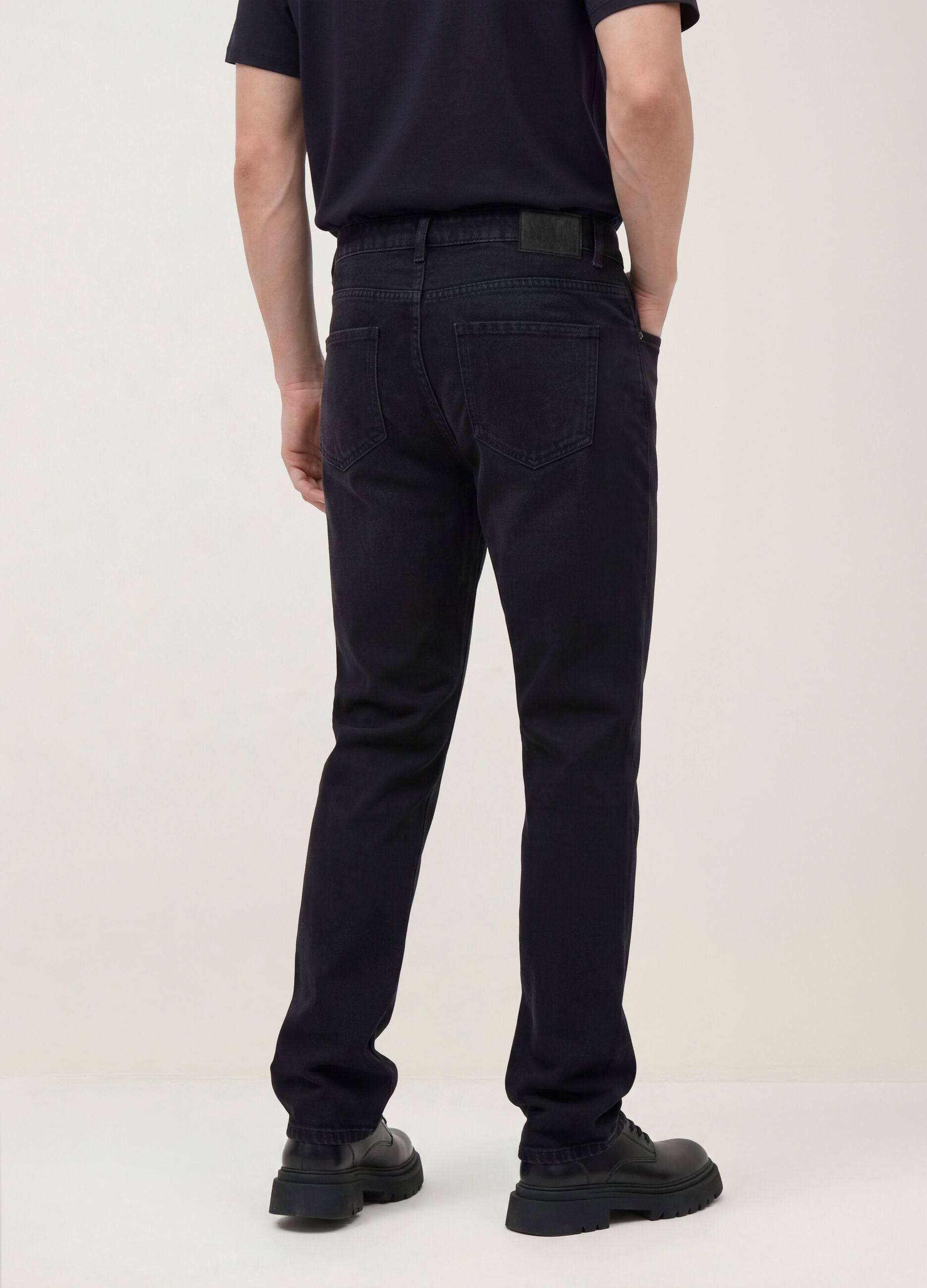 Black denim jeans in cotton-viscose blend, regular fit