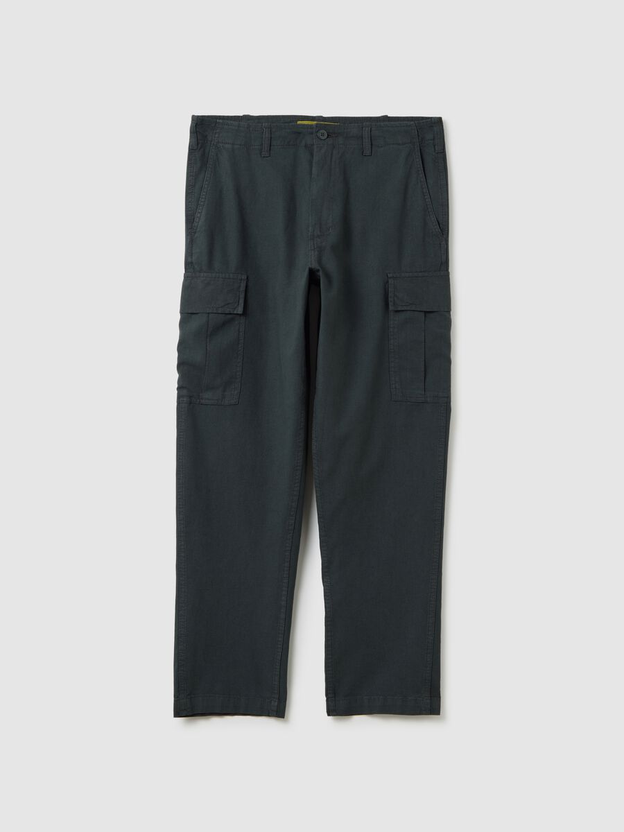 Green cargo trousers in linen and cotton_0